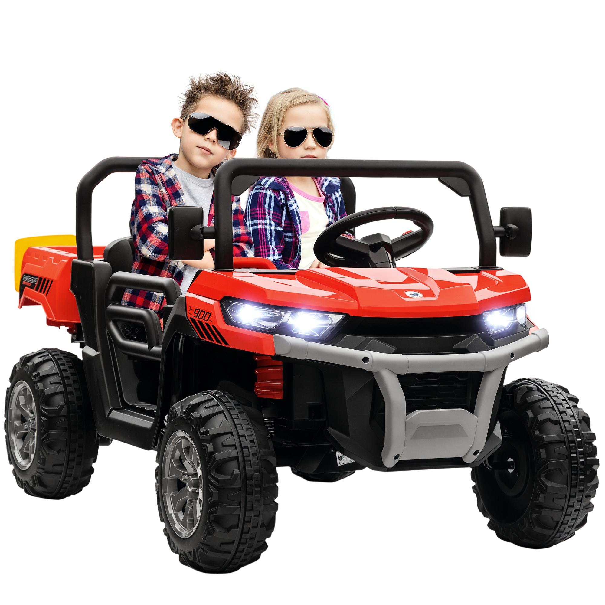 Red 12V Kids UTV with Remote Control and Electric Dump Bed