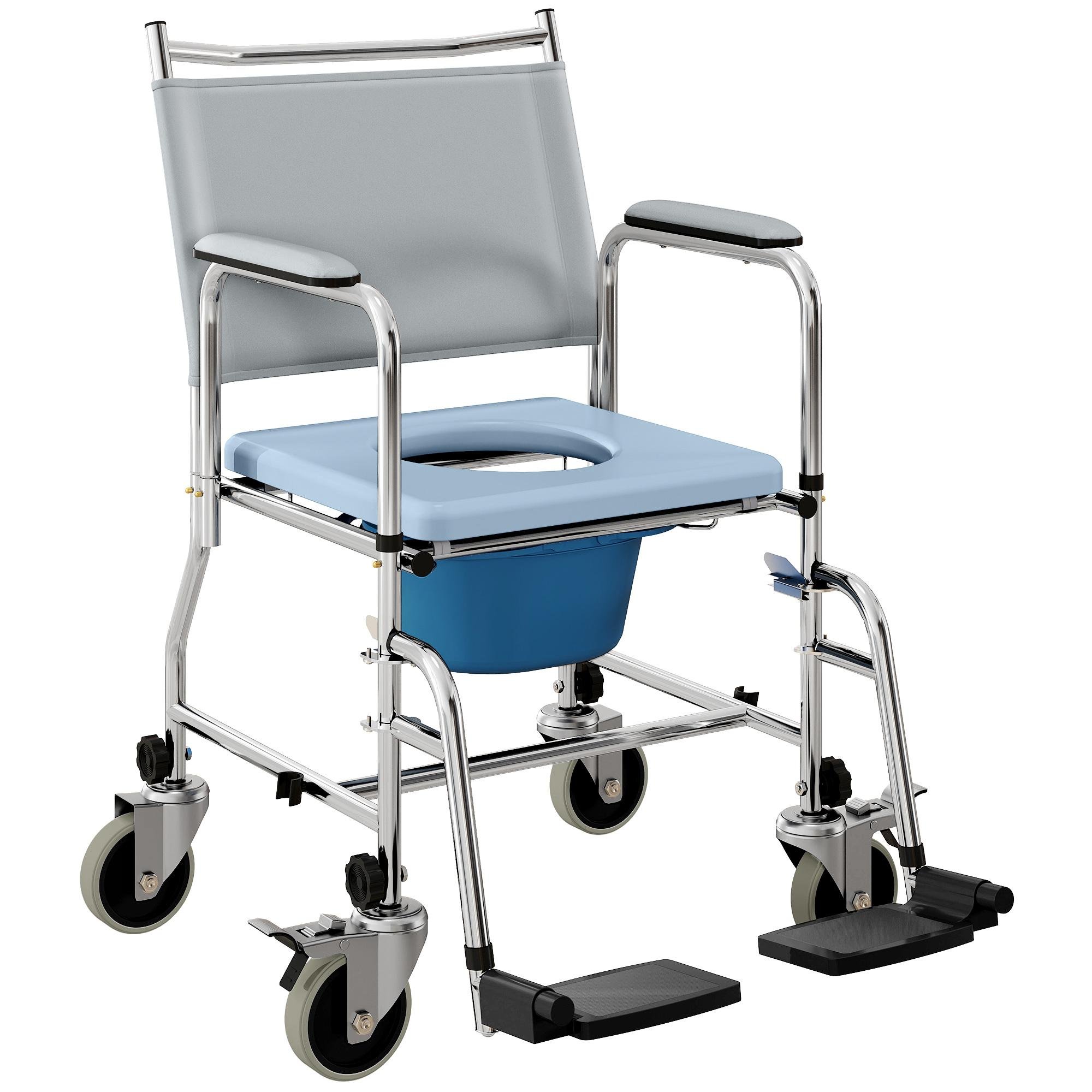 4-in-1 Rolling Commode Chair with Padded Seat