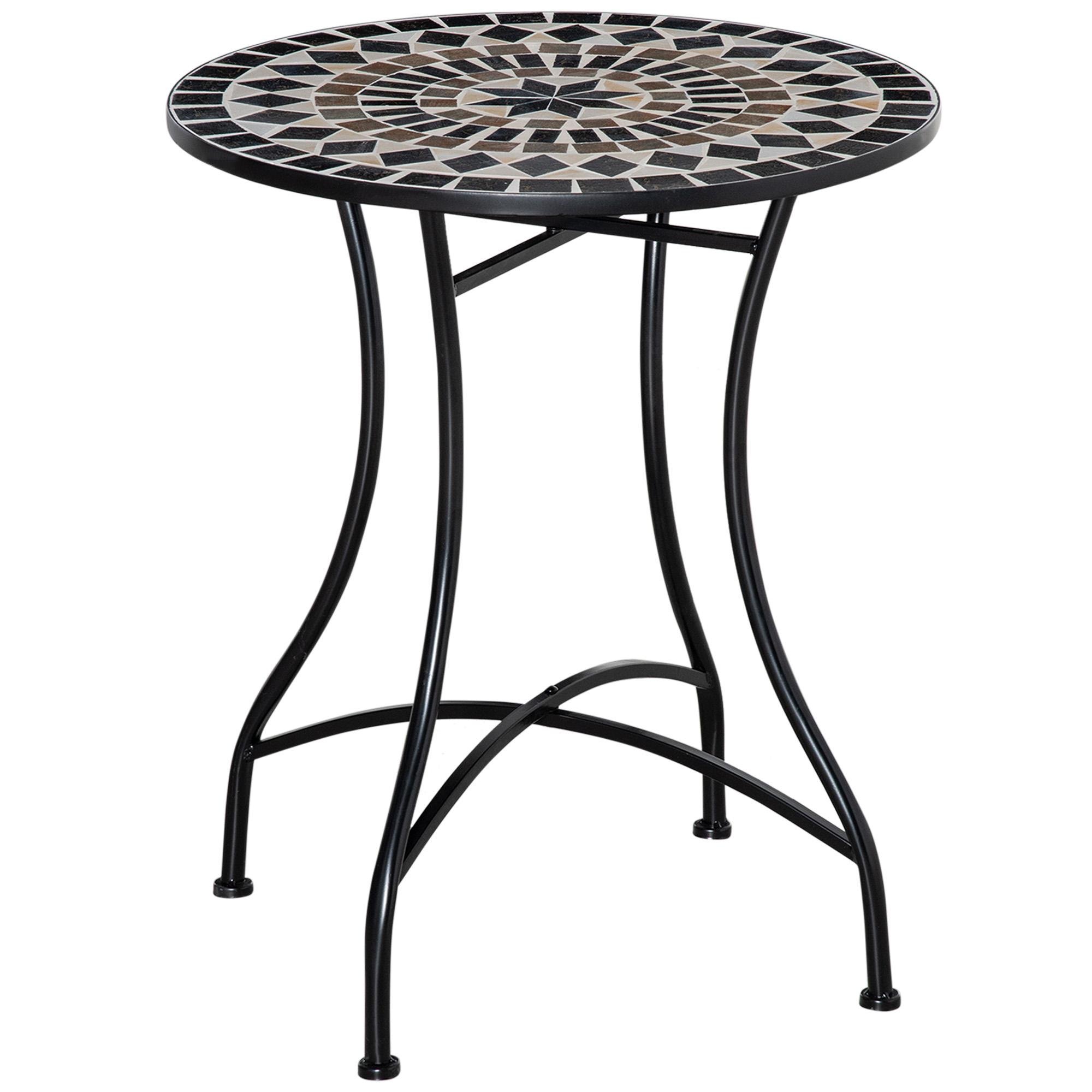 Black Ceramic Mosaic Side Table, Round Outdoor 23.6-Inch