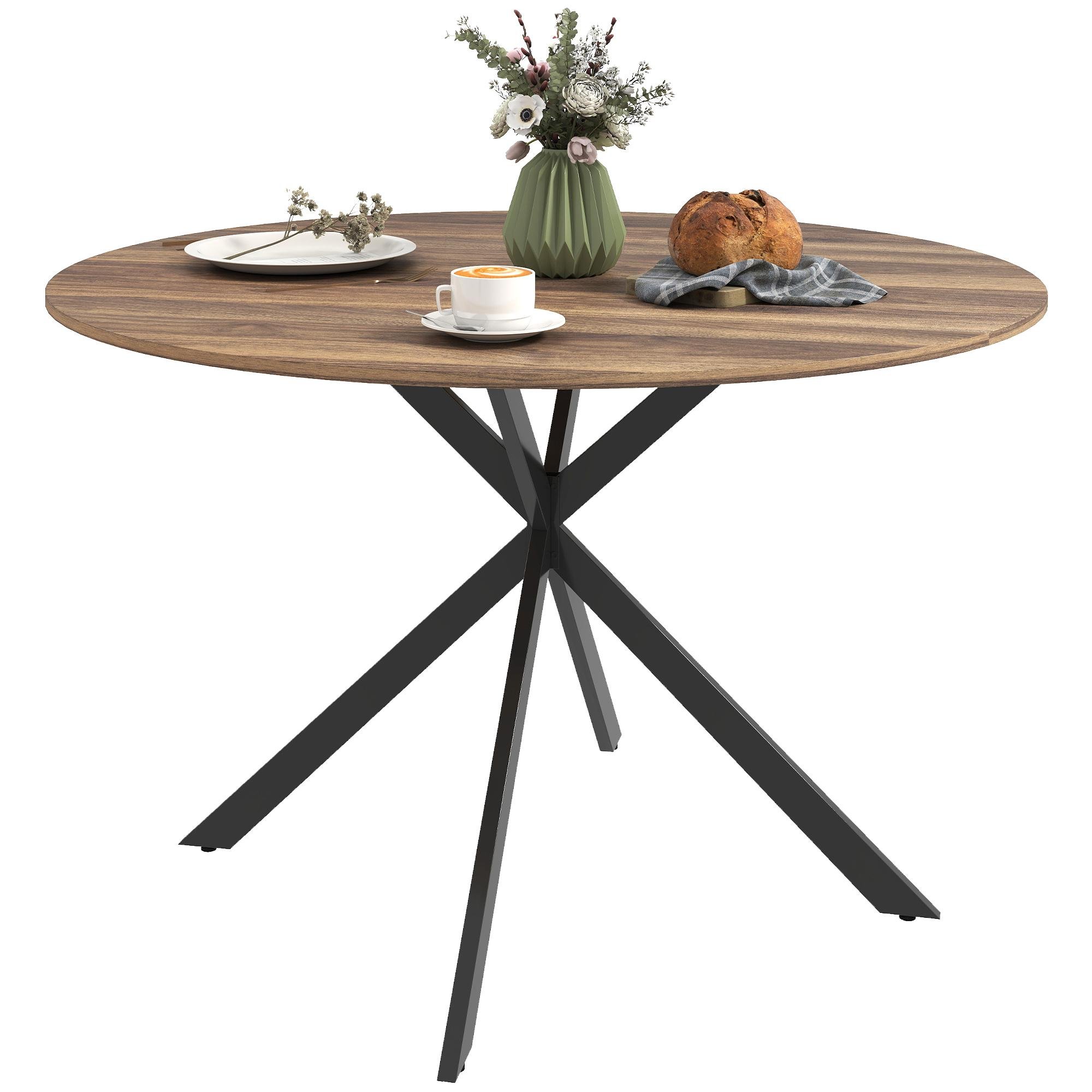 Brown Industrial Dining Table with X-Shaped Steel Legs