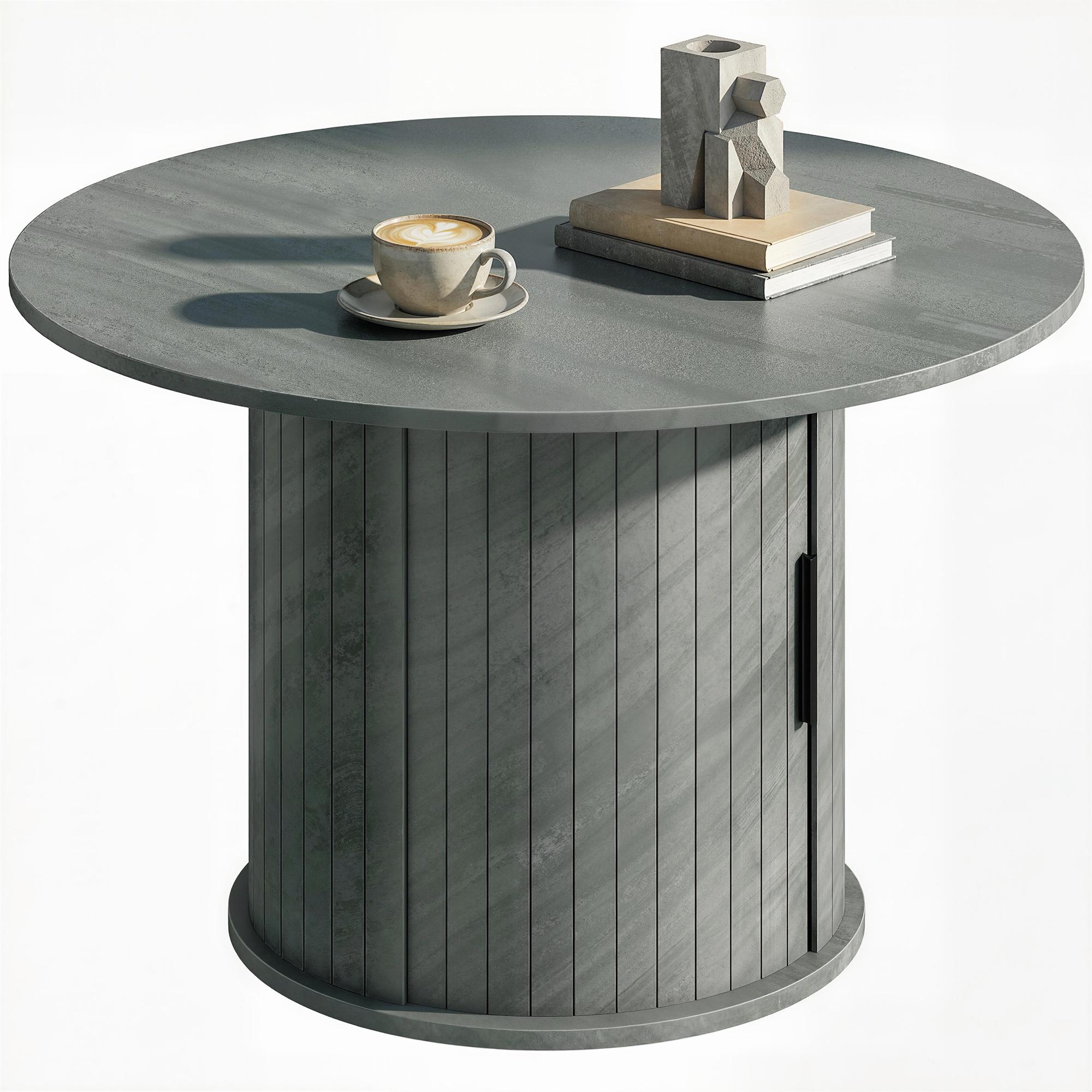 Grey Slatted Storage Coffee Table, 31.5-Inch Round