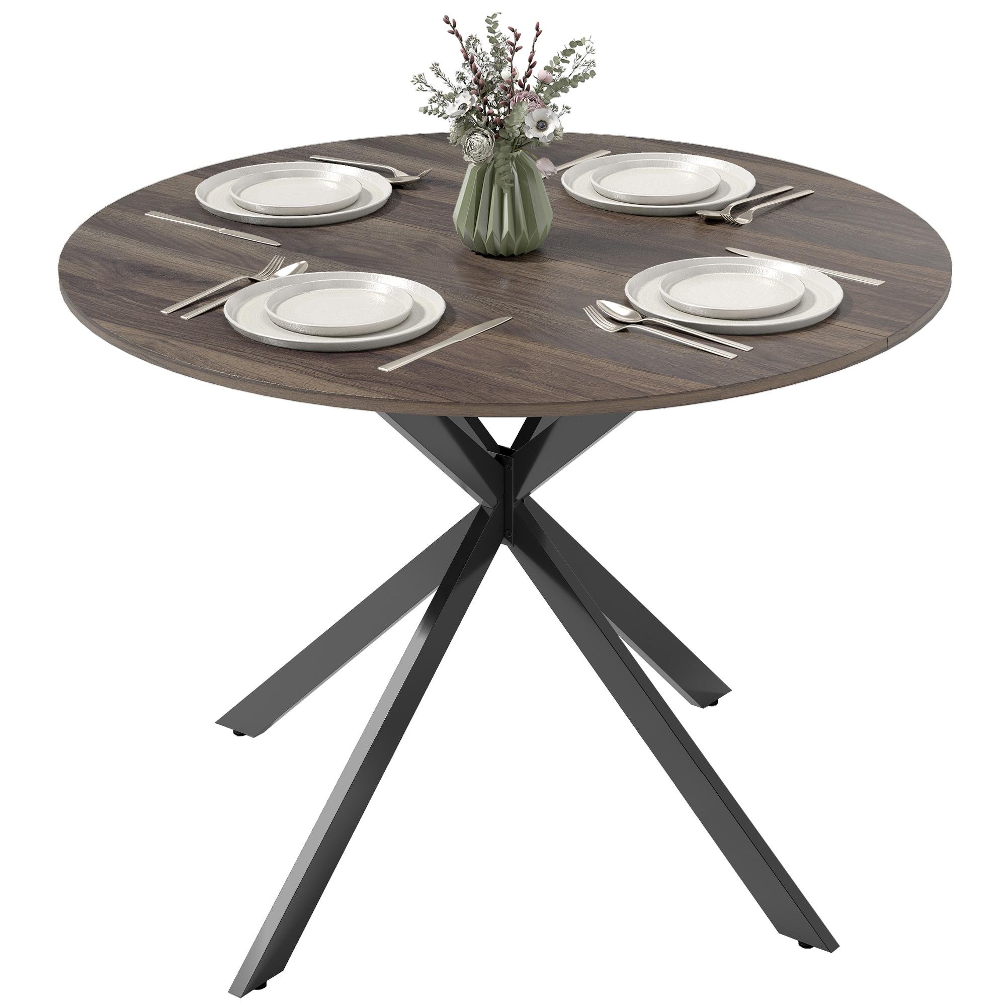 Distressed Brown 40 Inch Table with Black X-Shaped Legs