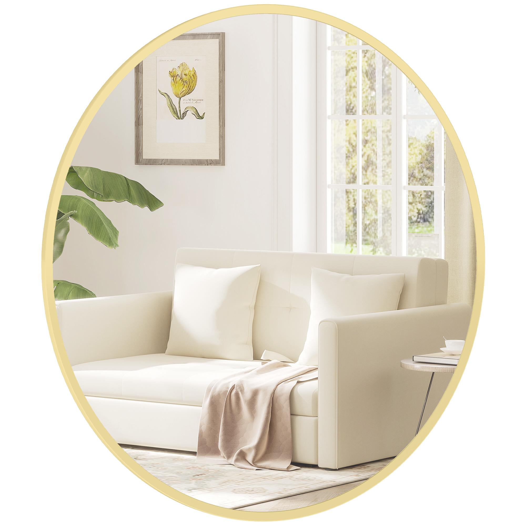 24 Inch Gold Round Mirror, Modern Wall Decor for Home