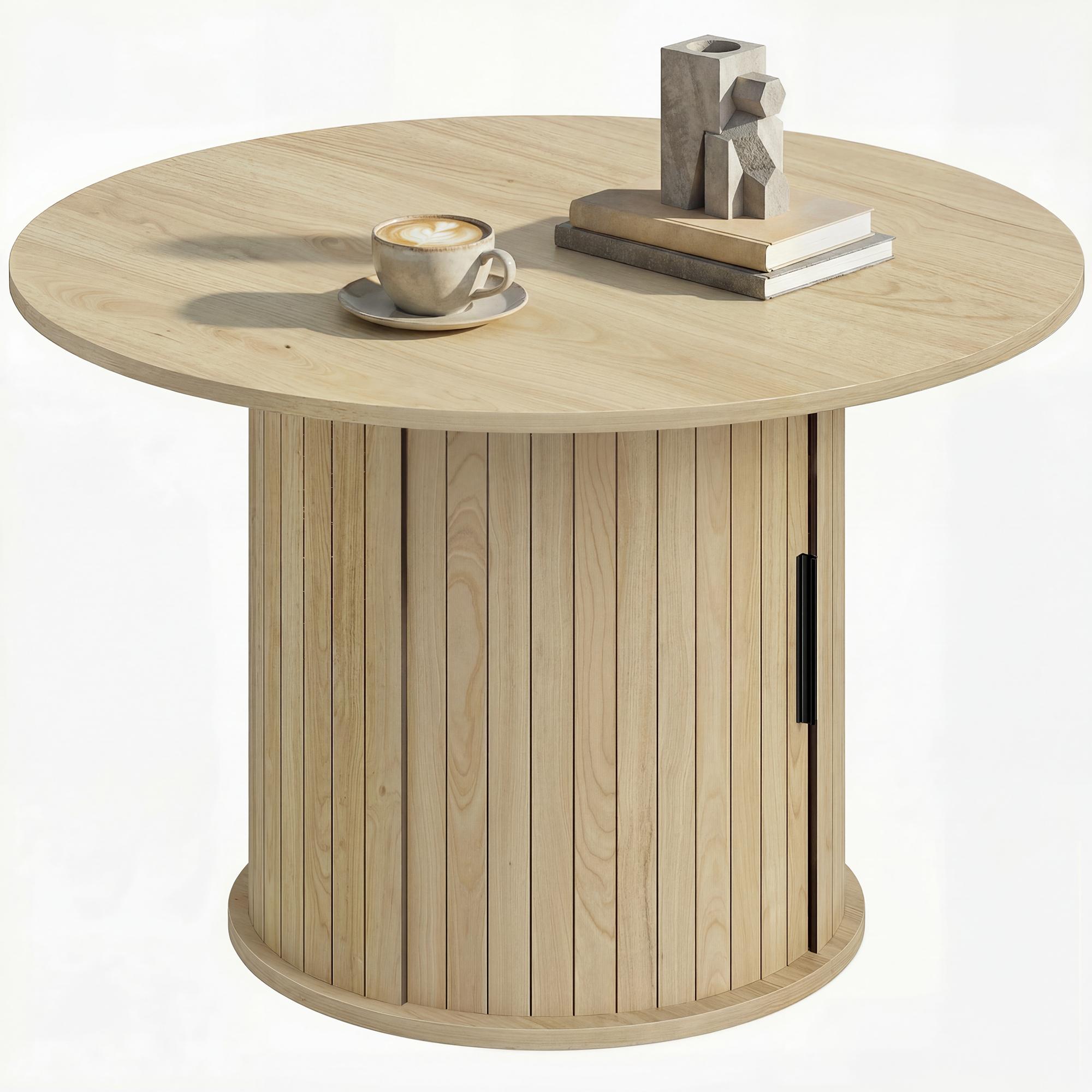 Natural Wood Slatted Coffee Table with Hidden Storage, 31.5"