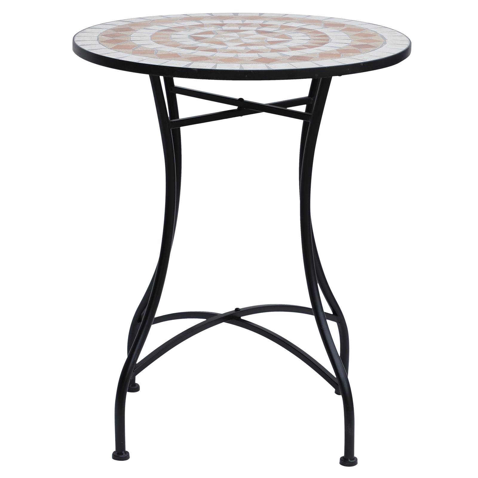 Orange White Mosaic Patio Table, Ceramic Top, 23.6 Inch