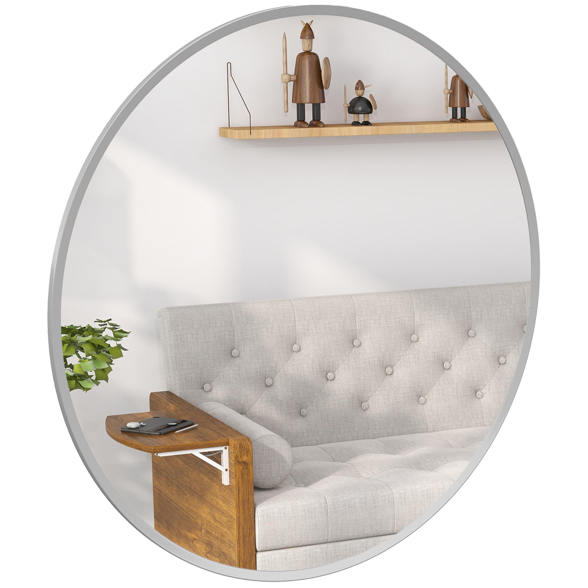 24 Inch Silver Round Mirror with Aluminium Alloy Frame