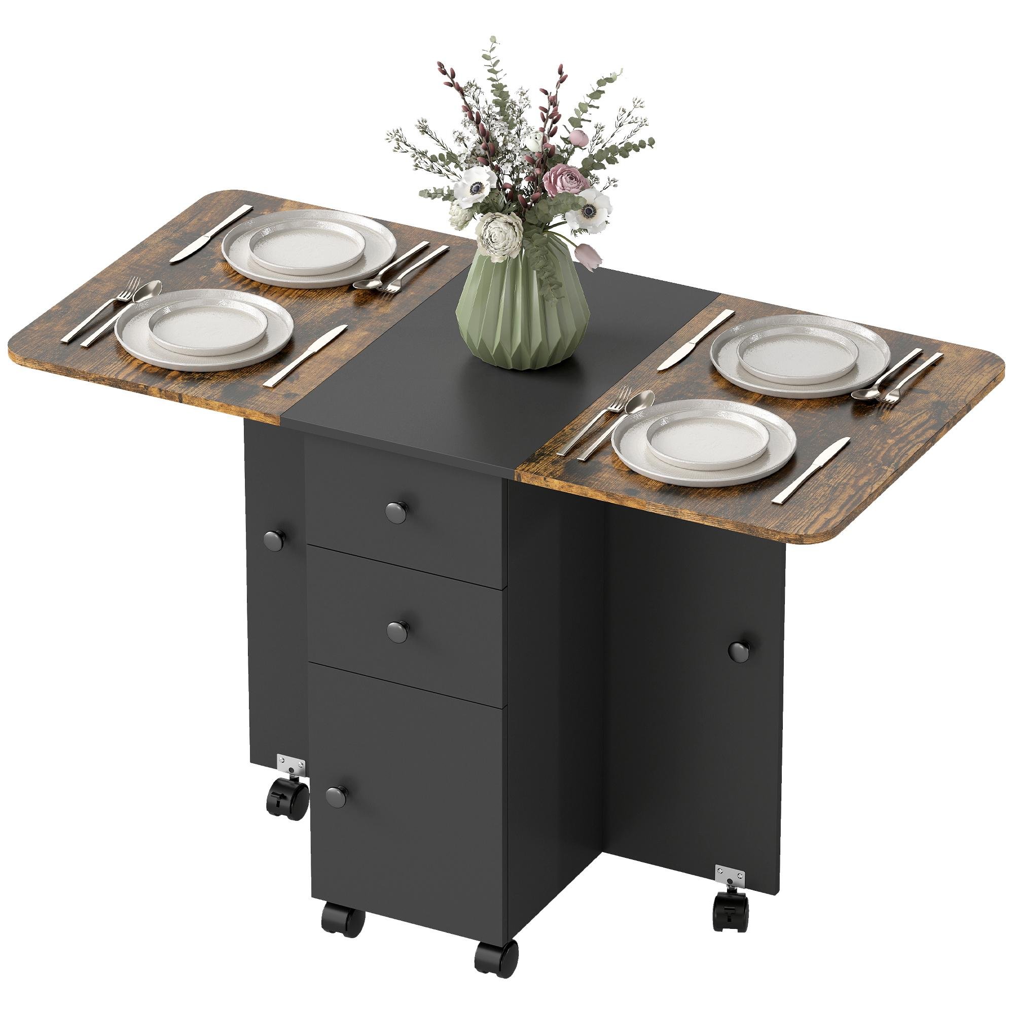Rustic Brown Black Folding Table with Storage