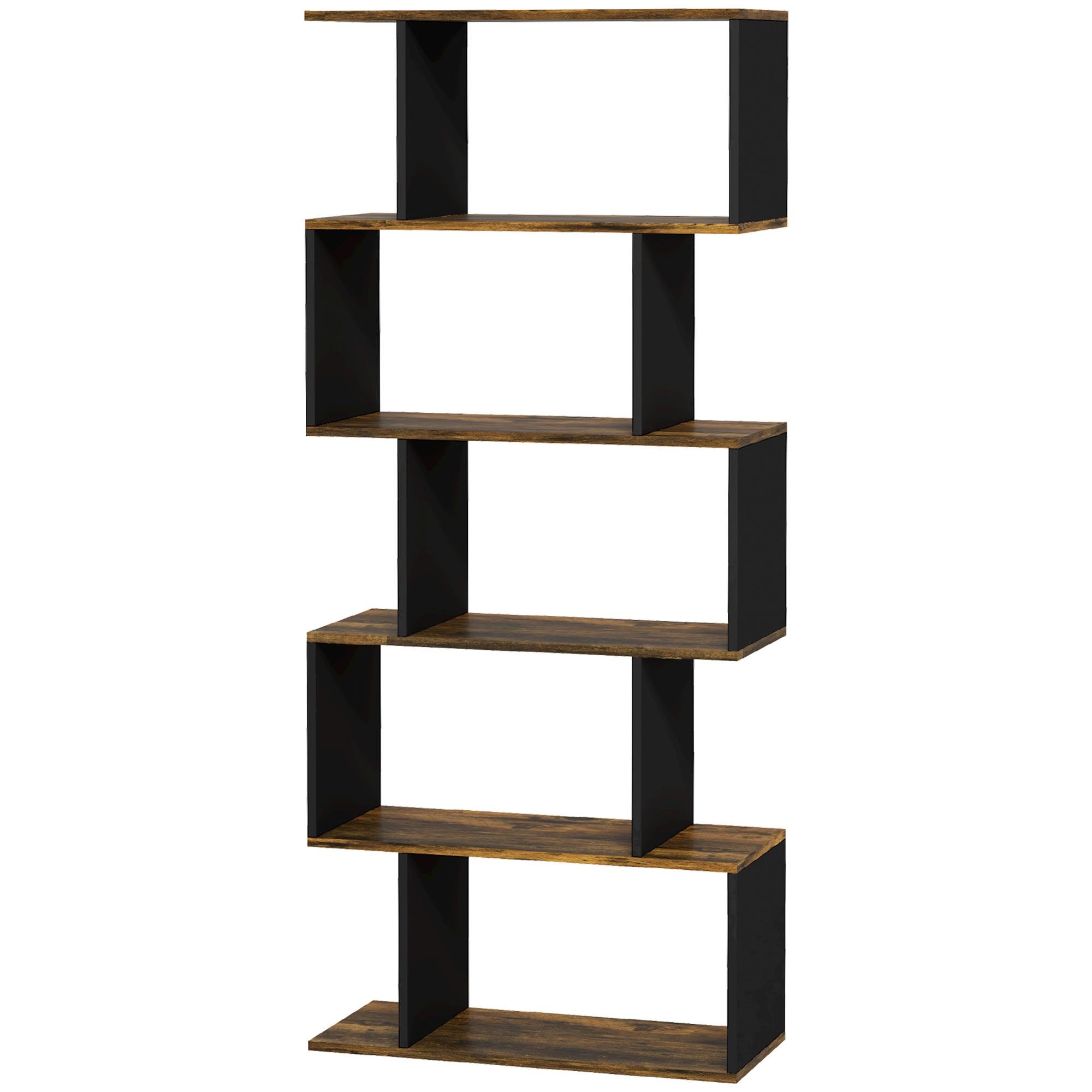 Rustic Brown Geometric Bookshelf, 5-Tier Open Display Storage
