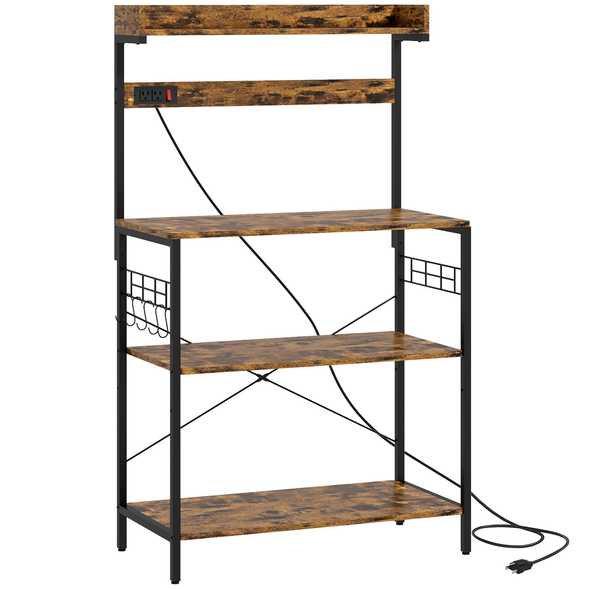Brown Bakers Rack with Power Outlet, 31.5-Inch