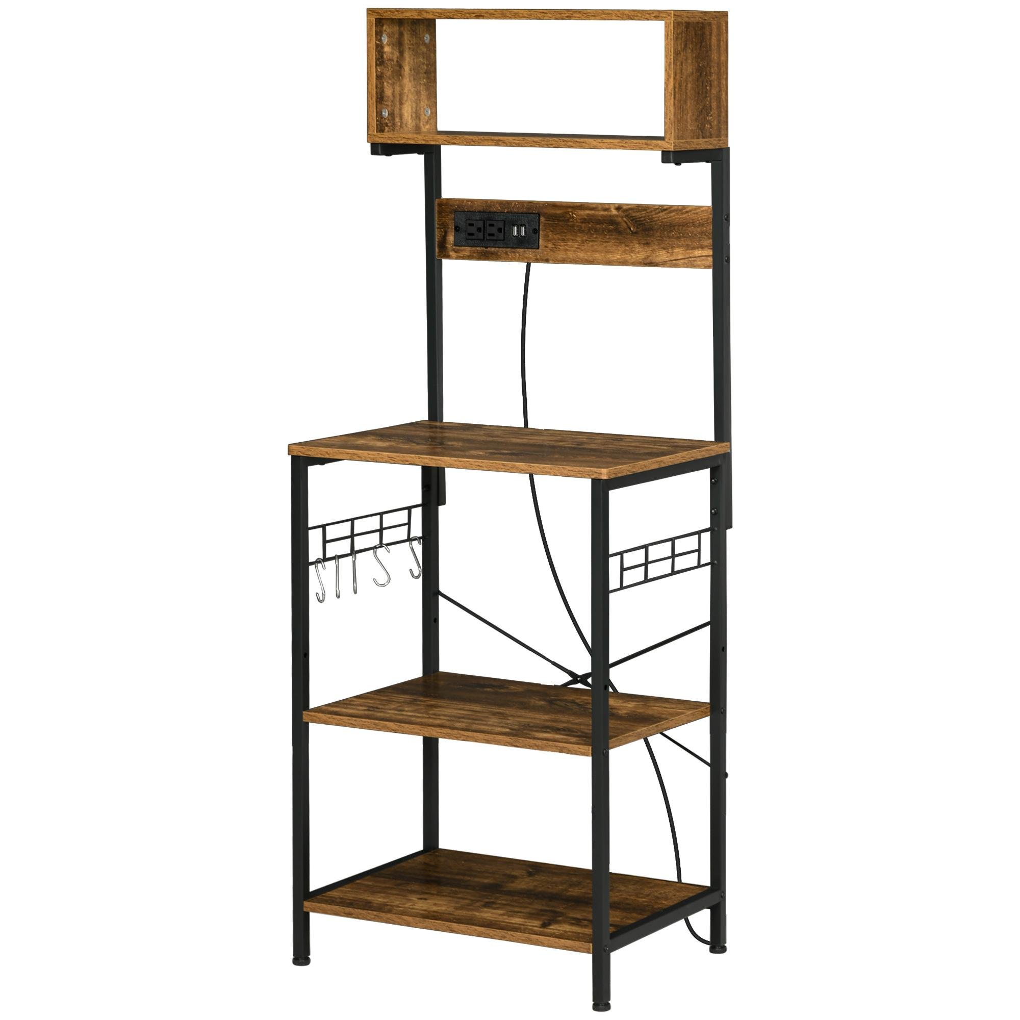 Rustic Brown Powered Baker Rack with Adjustable Shelf
