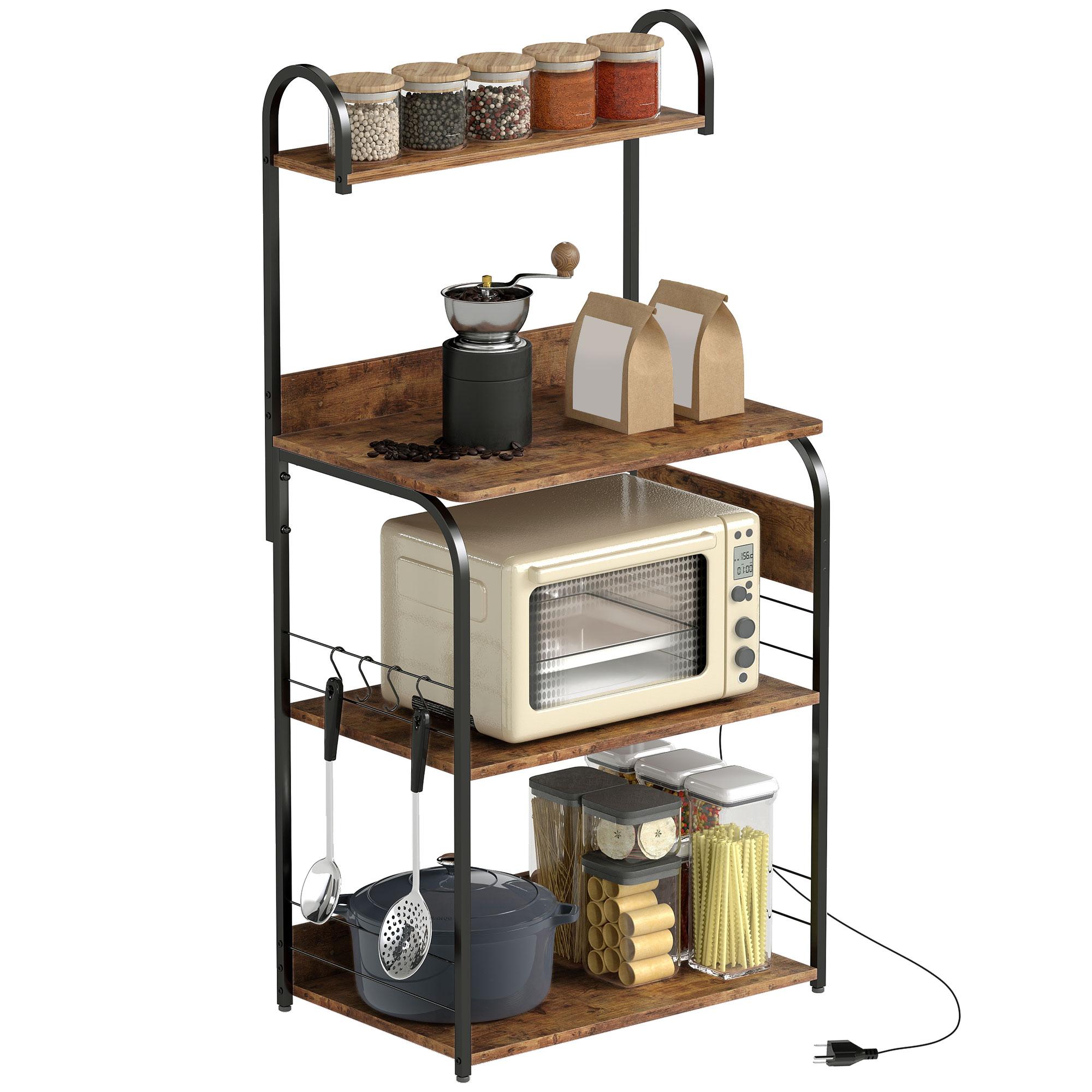 Rustic Brown Bakers Rack with Power Station
