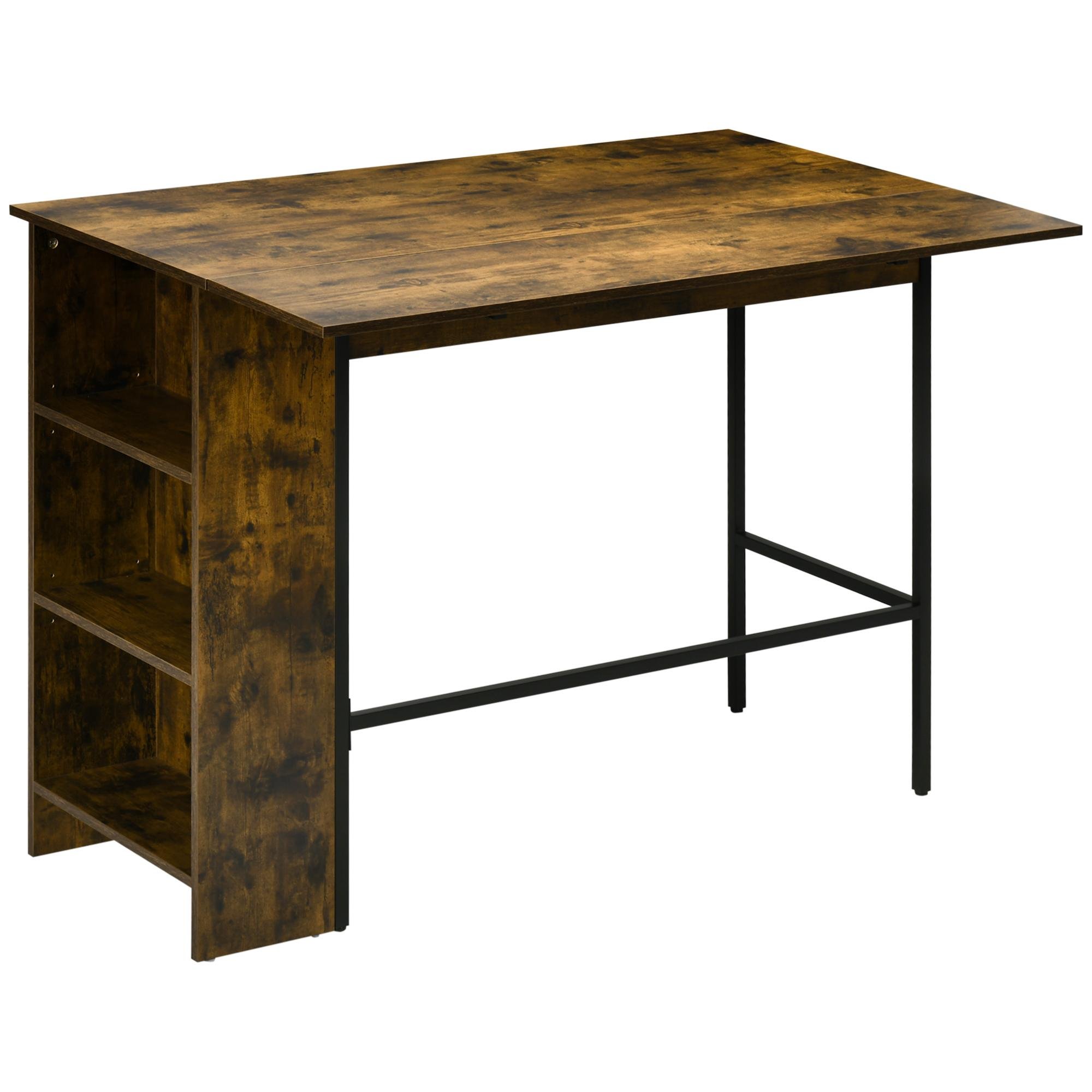 Rustic Brown Bar Table with Drop Leaf for Flexible Dining
