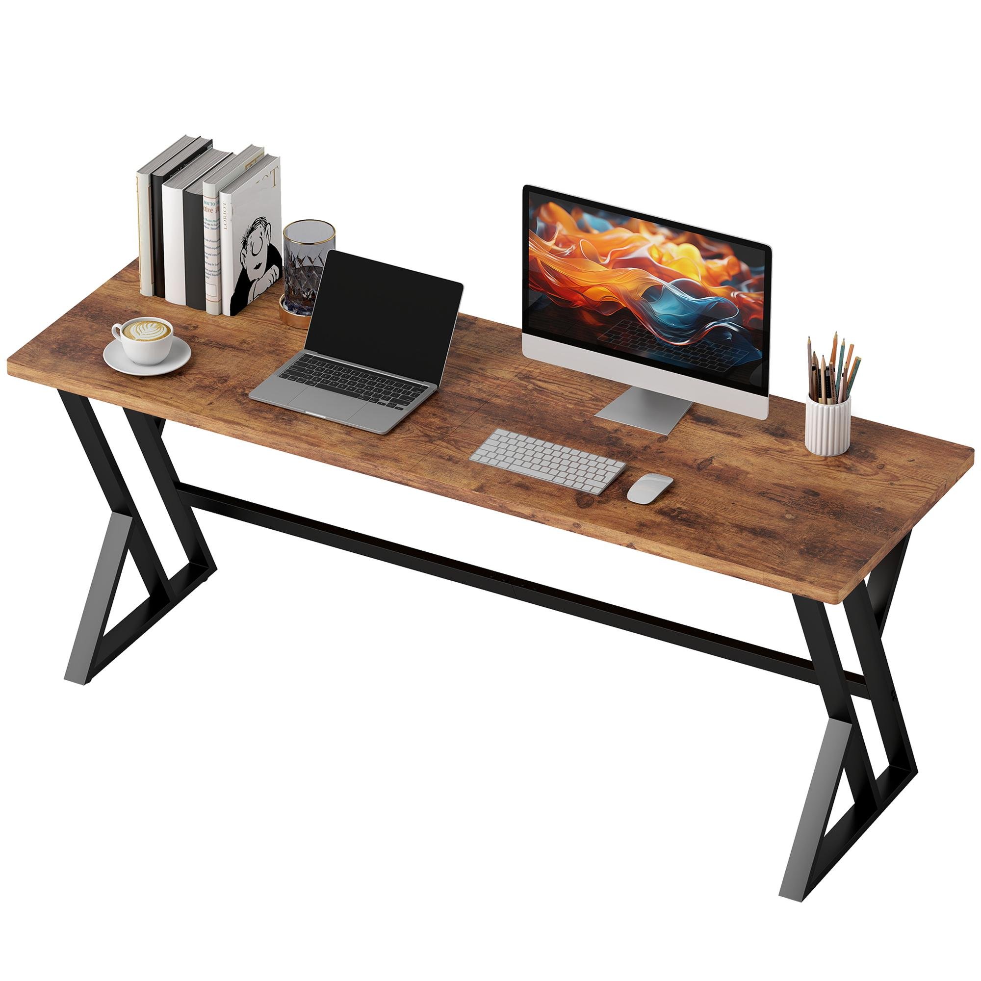 70.9 Inch Rustic Brown Desk with X-Shaped Frame