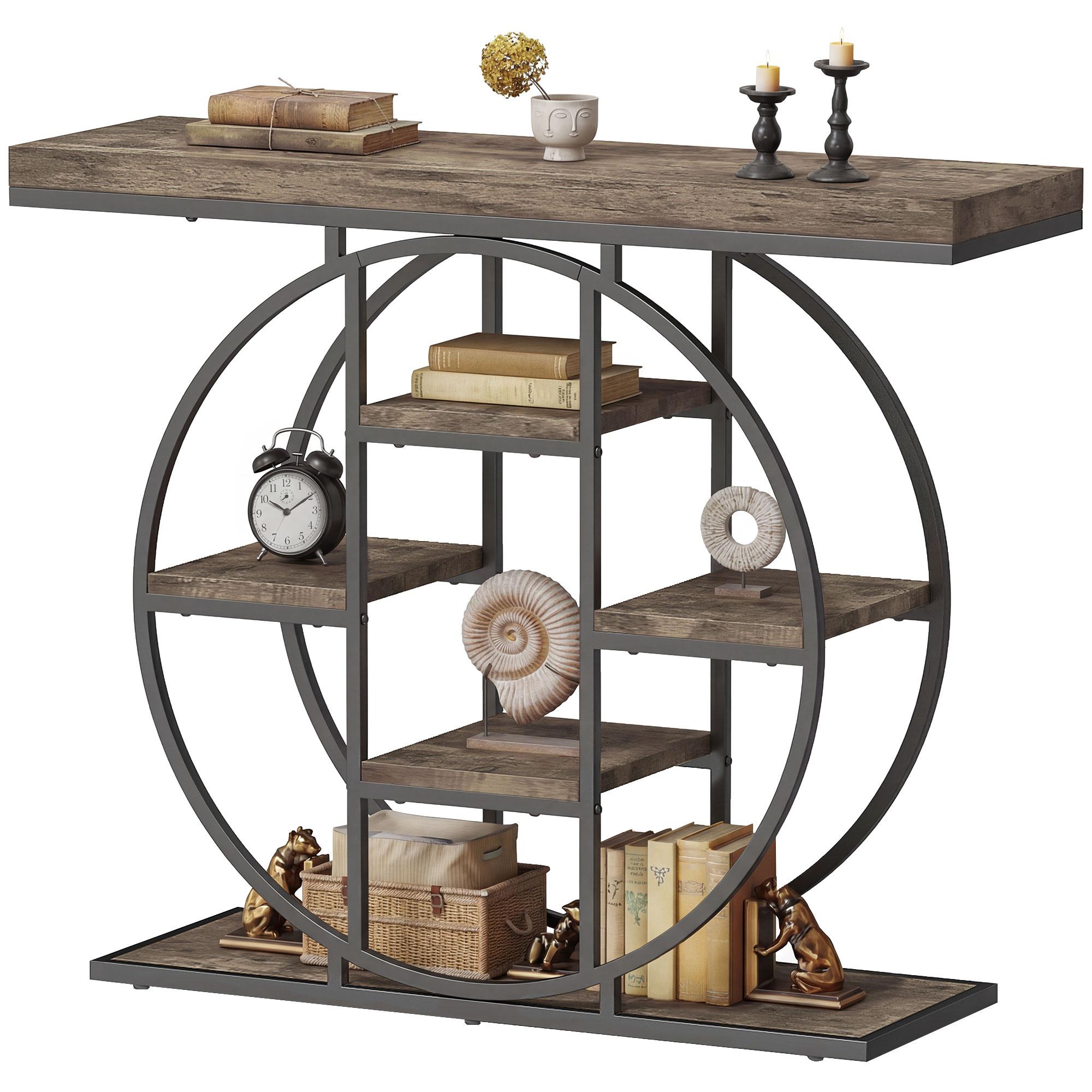 39.4 inch rustic console table with six open shelves