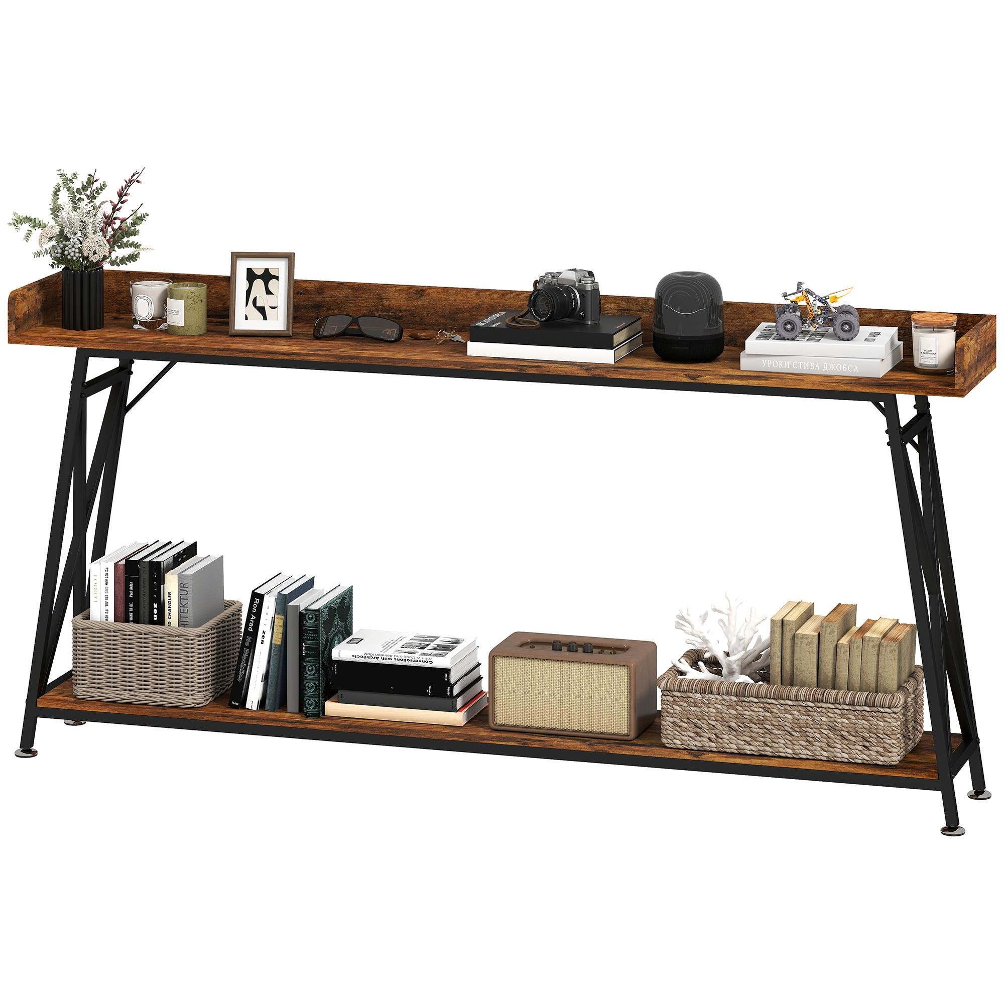 Rustic Brown X-Frame Console Table, 70.9-Inch