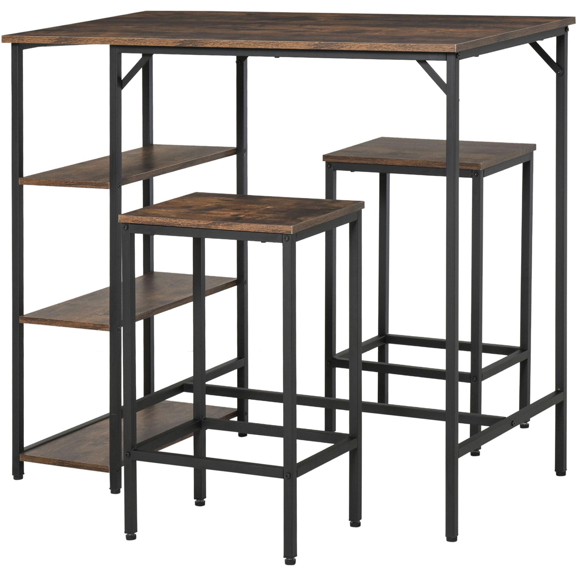 Rustic Brown Counter Bar Set with 3-Tier Storage