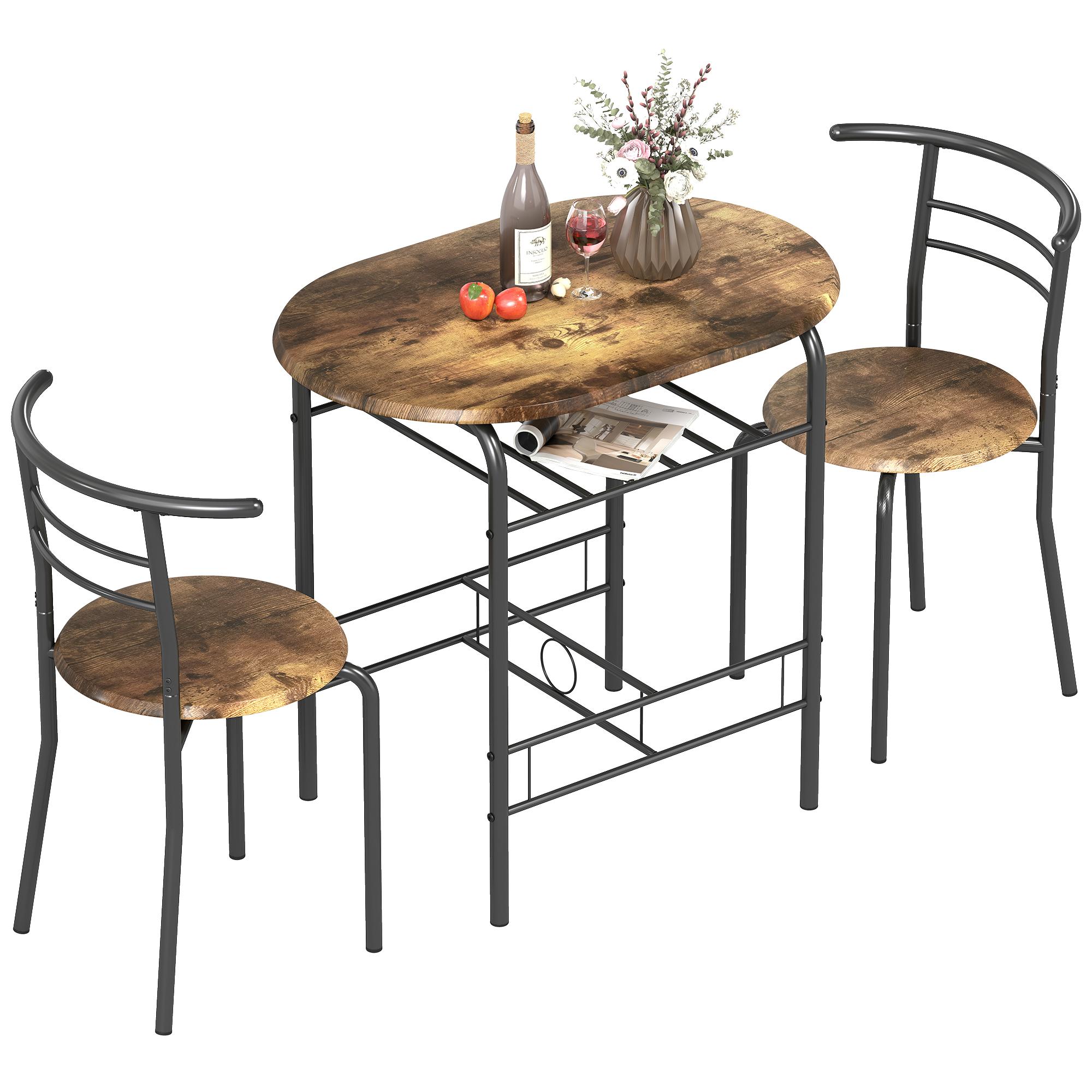 Rustic Brown Table Set with Shelf for Two