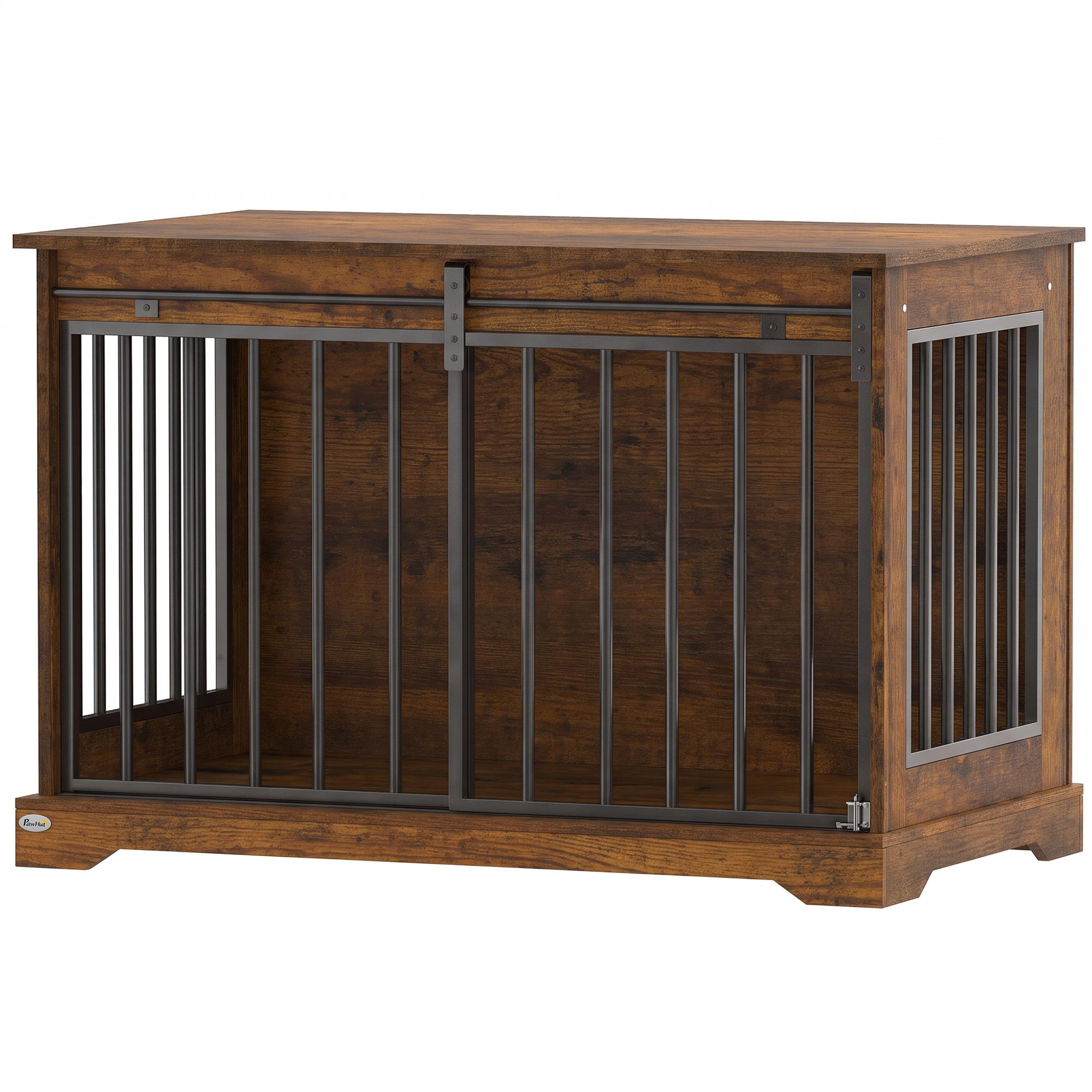 Brown Sliding Dog Crate Furniture, 100 cm Barn Door