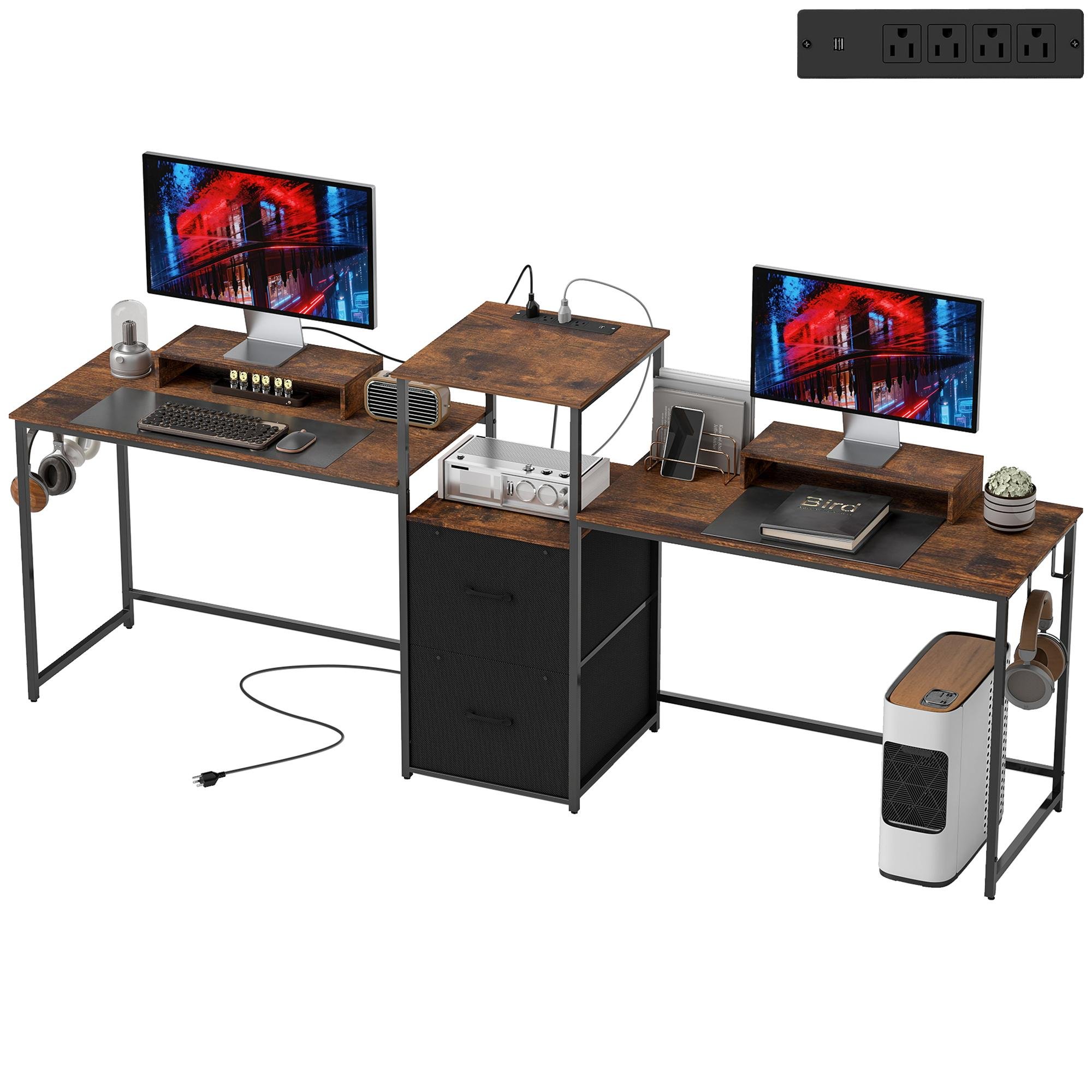 96 Inch Dual Gaming Desk with Charging Station