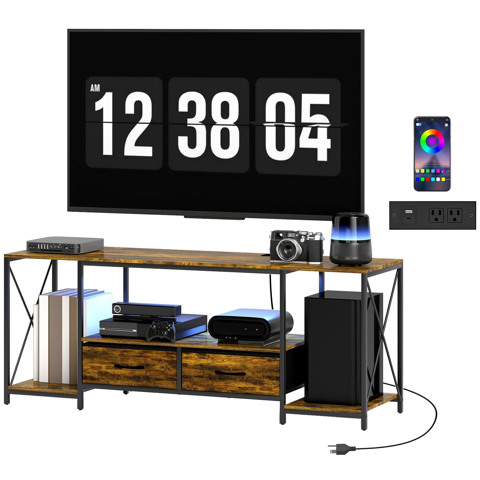 Industrial 55 Inch TV Stand with RGB LED Lights