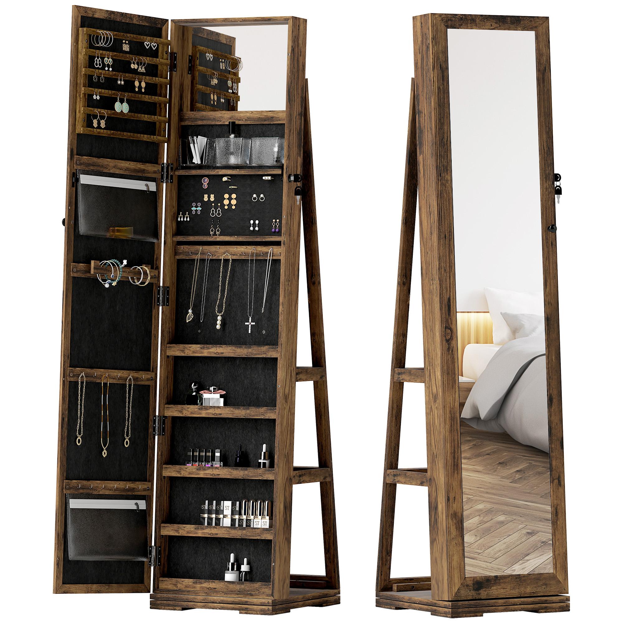 Rustic Brown Jewellery Armoire with 360° Rotation