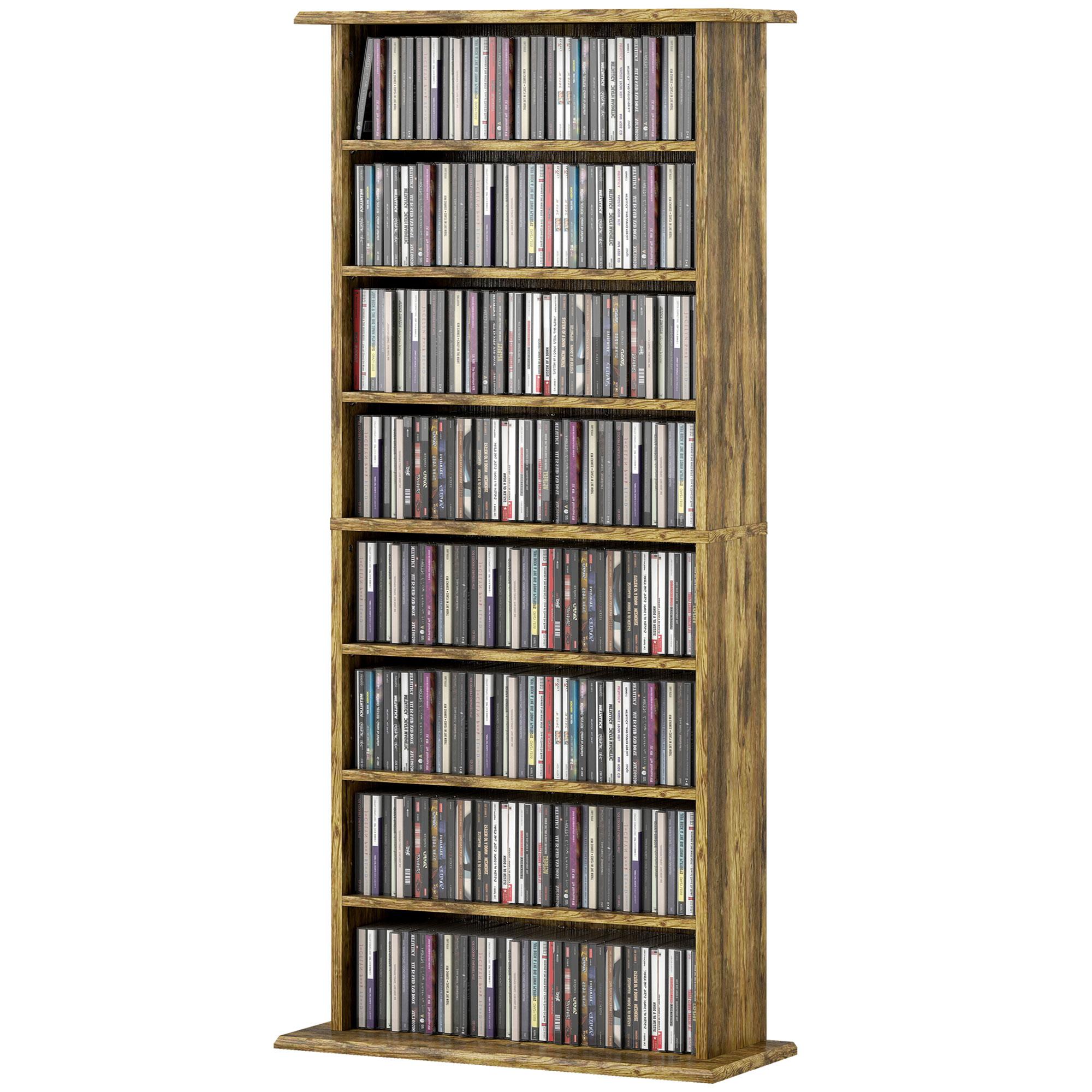 Rustic Brown Slim Media Shelf with Adjustable Shelves