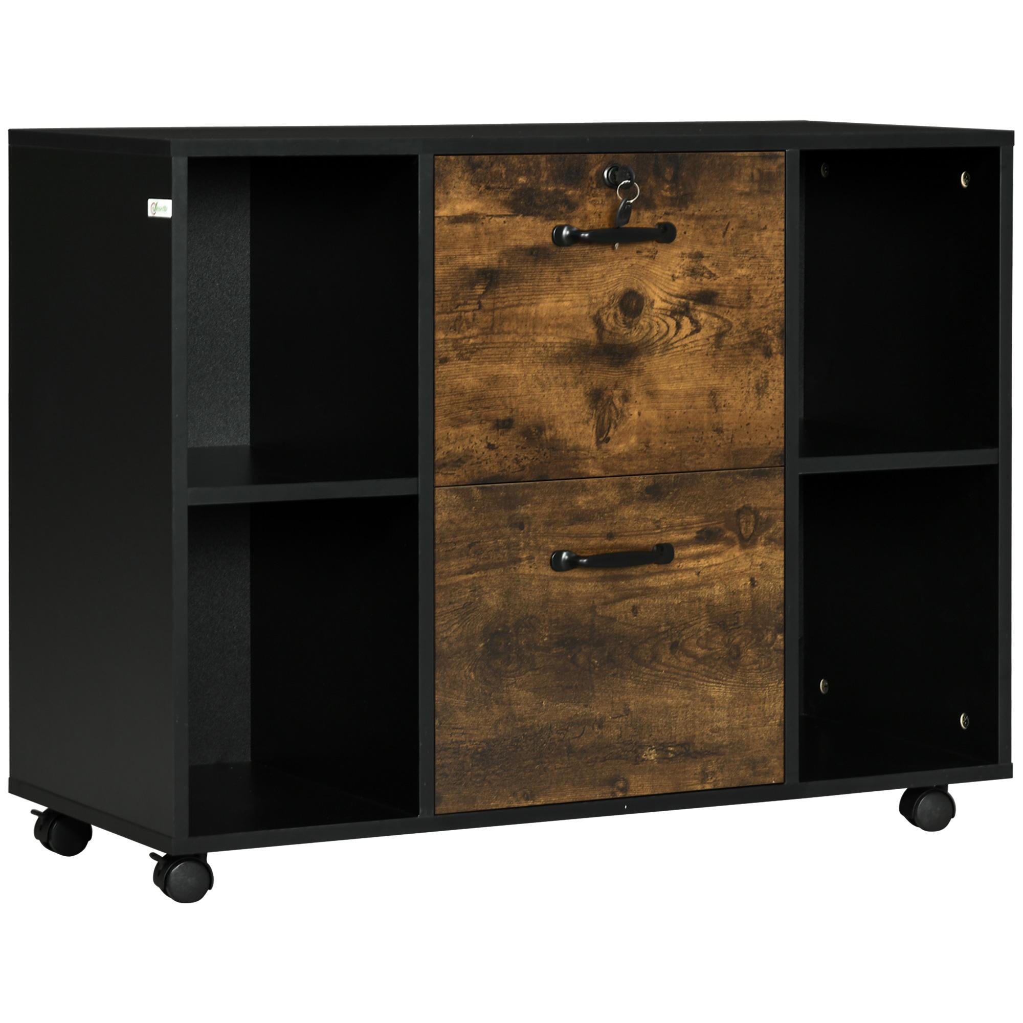 Rustic Brown Mobile File Cabinet with Open Shelves