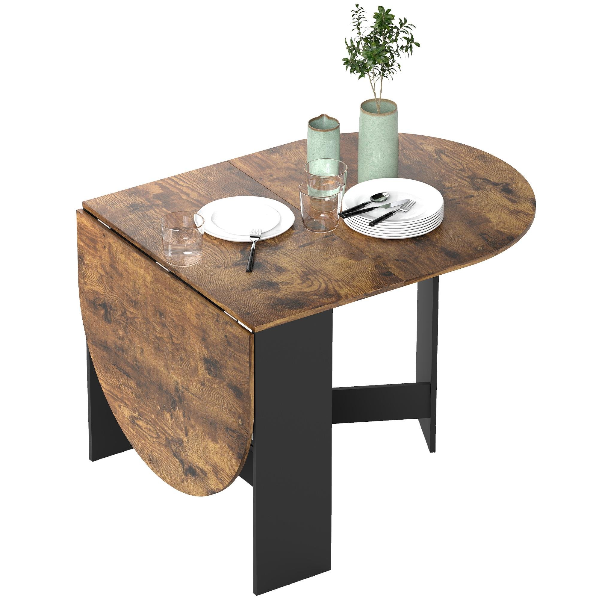 Rustic Brown Oval Folding Table with Two Drop Leaves
