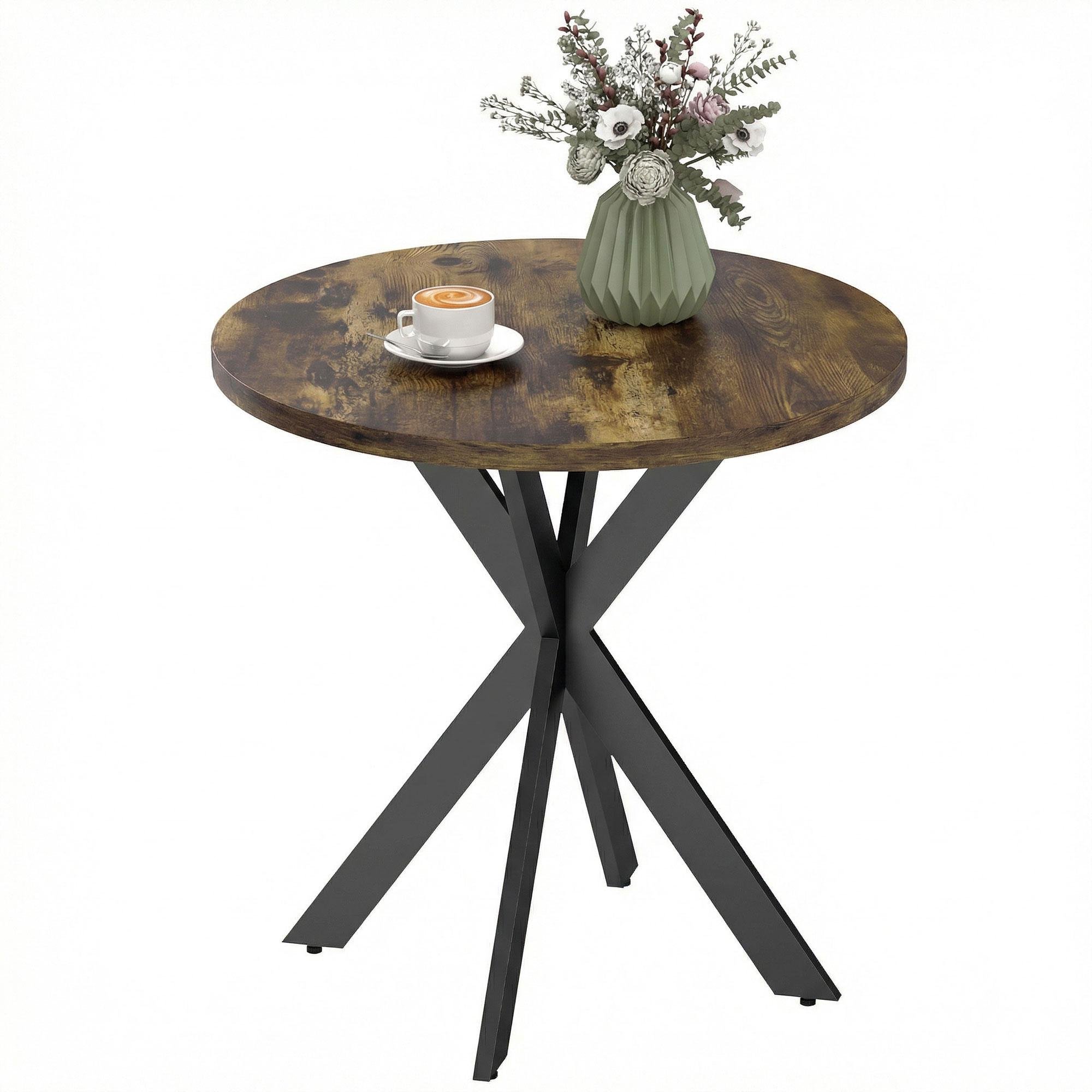 Rustic Brown Round Table with Steel Legs, 29.5-Inch