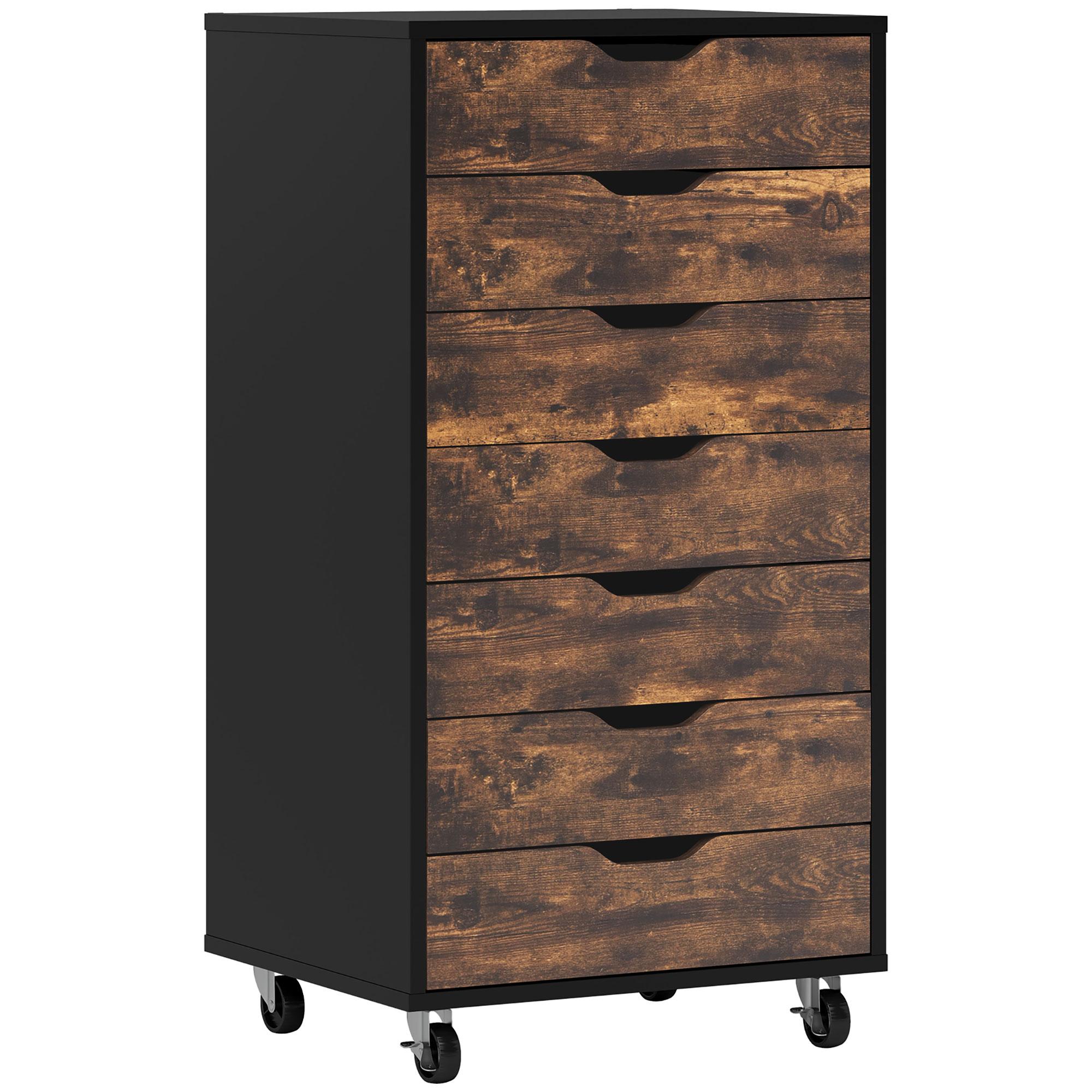 Rustic Brown Seven Drawer Cabinet on Wheels