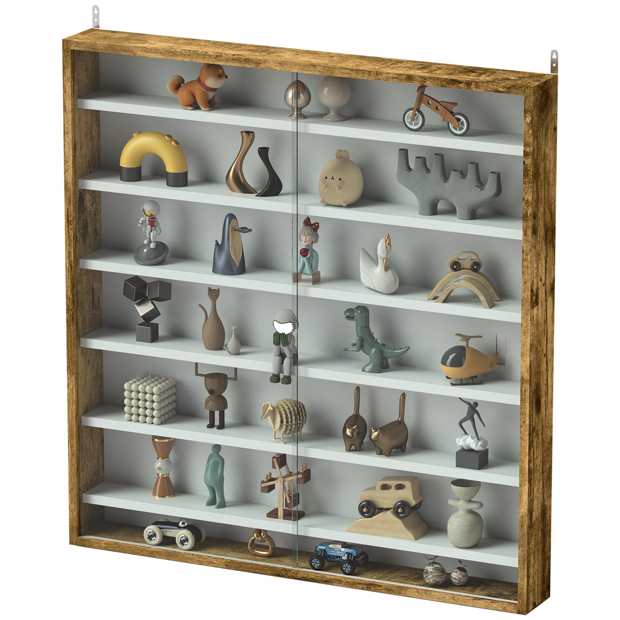 Rustic Brown 7 Tier Cabinet with Glass Doors for Collectibles