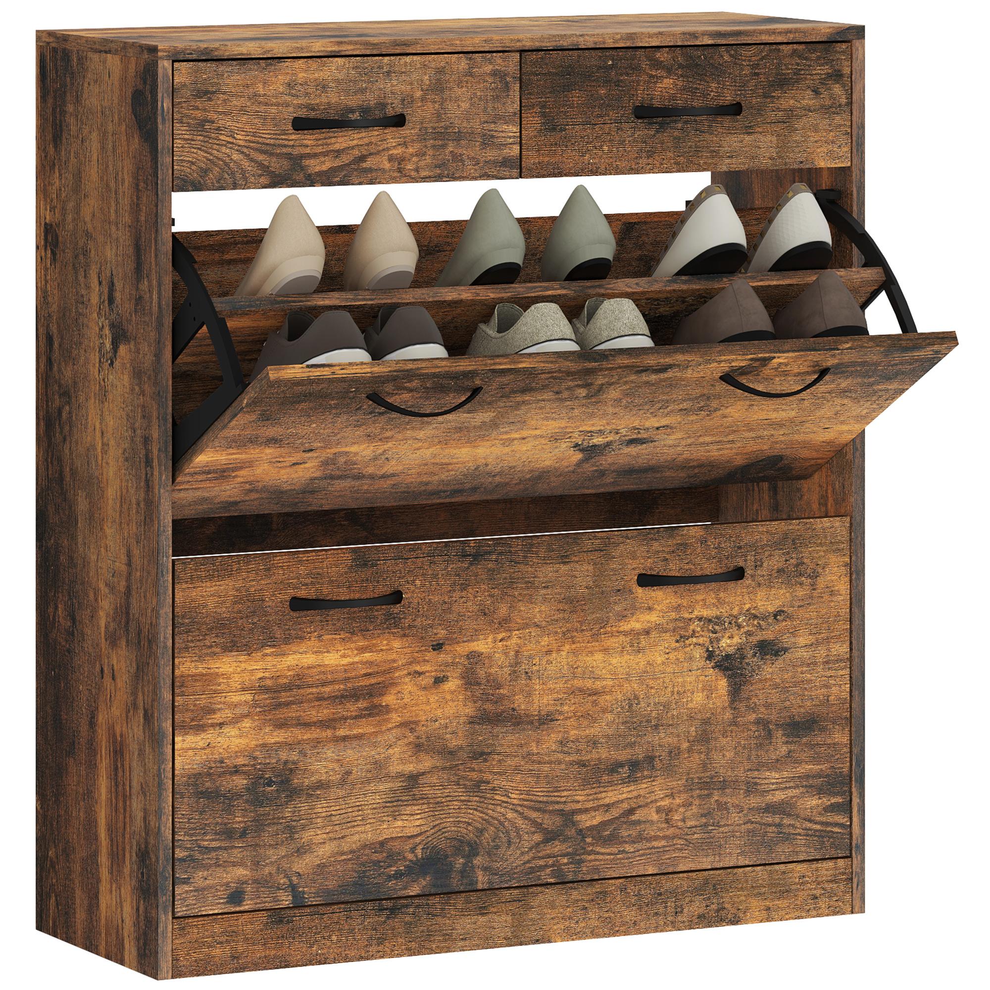 Rustic Brown Shoe Cabinet with 12-Pair Storage