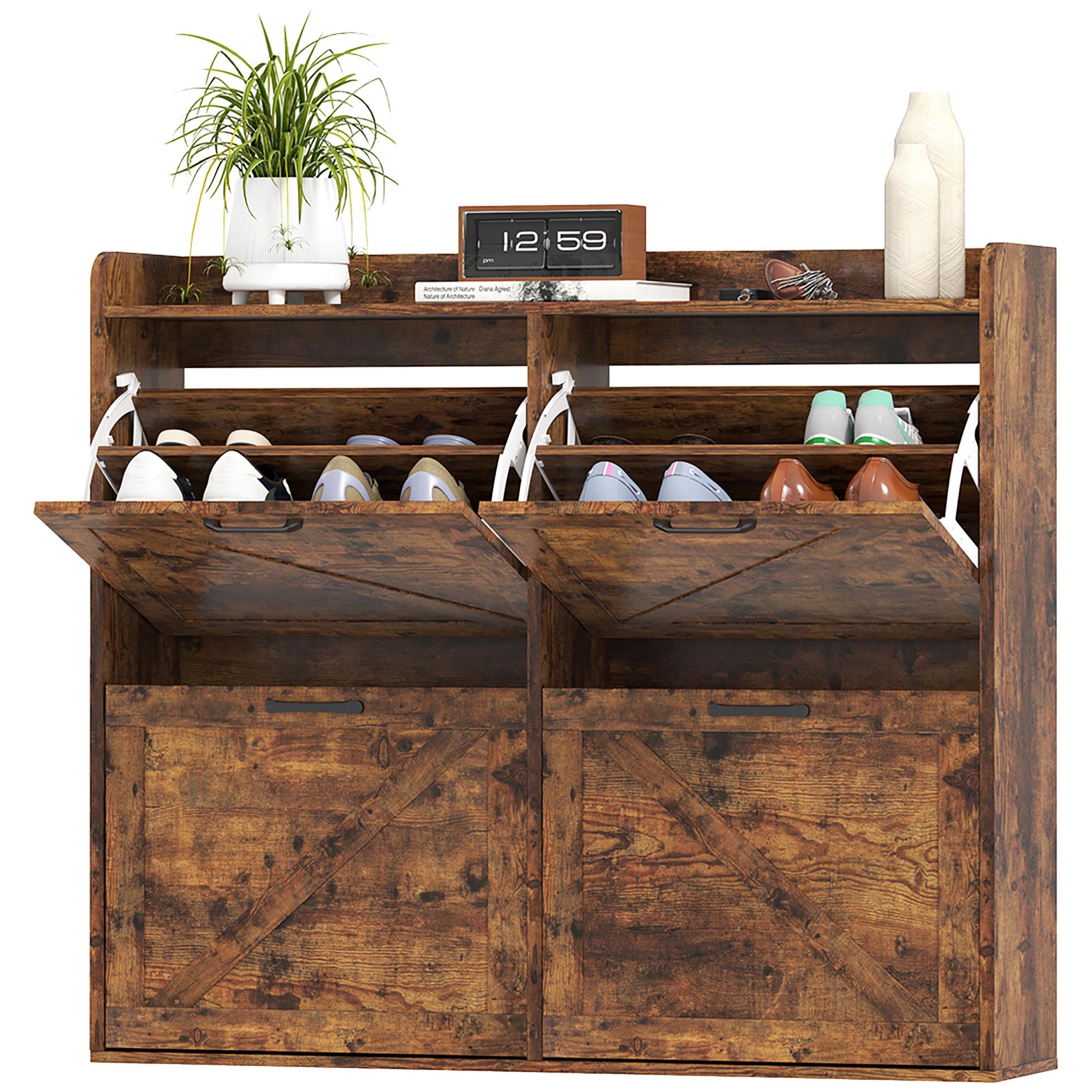 Rustic Brown 16 Pair Cabinet with Four Flip Drawers