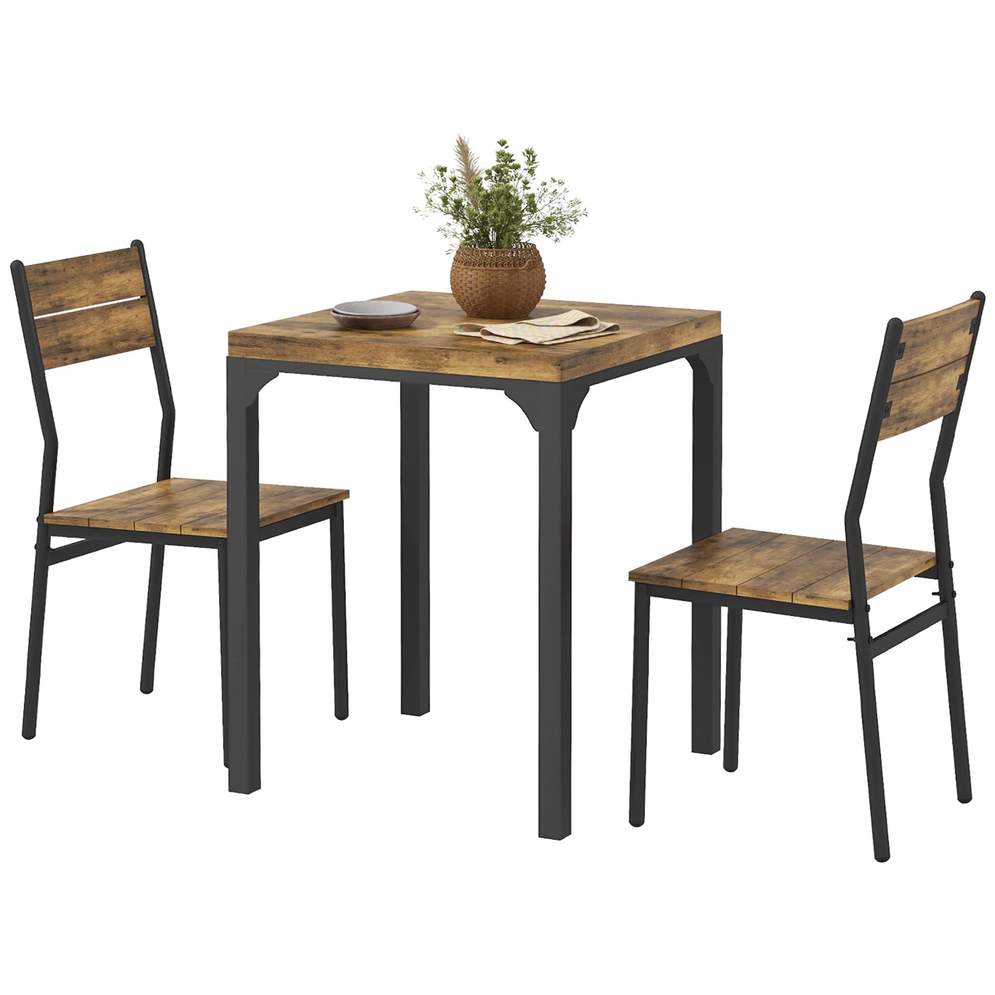 Rustic Brown MDF Dining Set, 3-Piece Table for 2