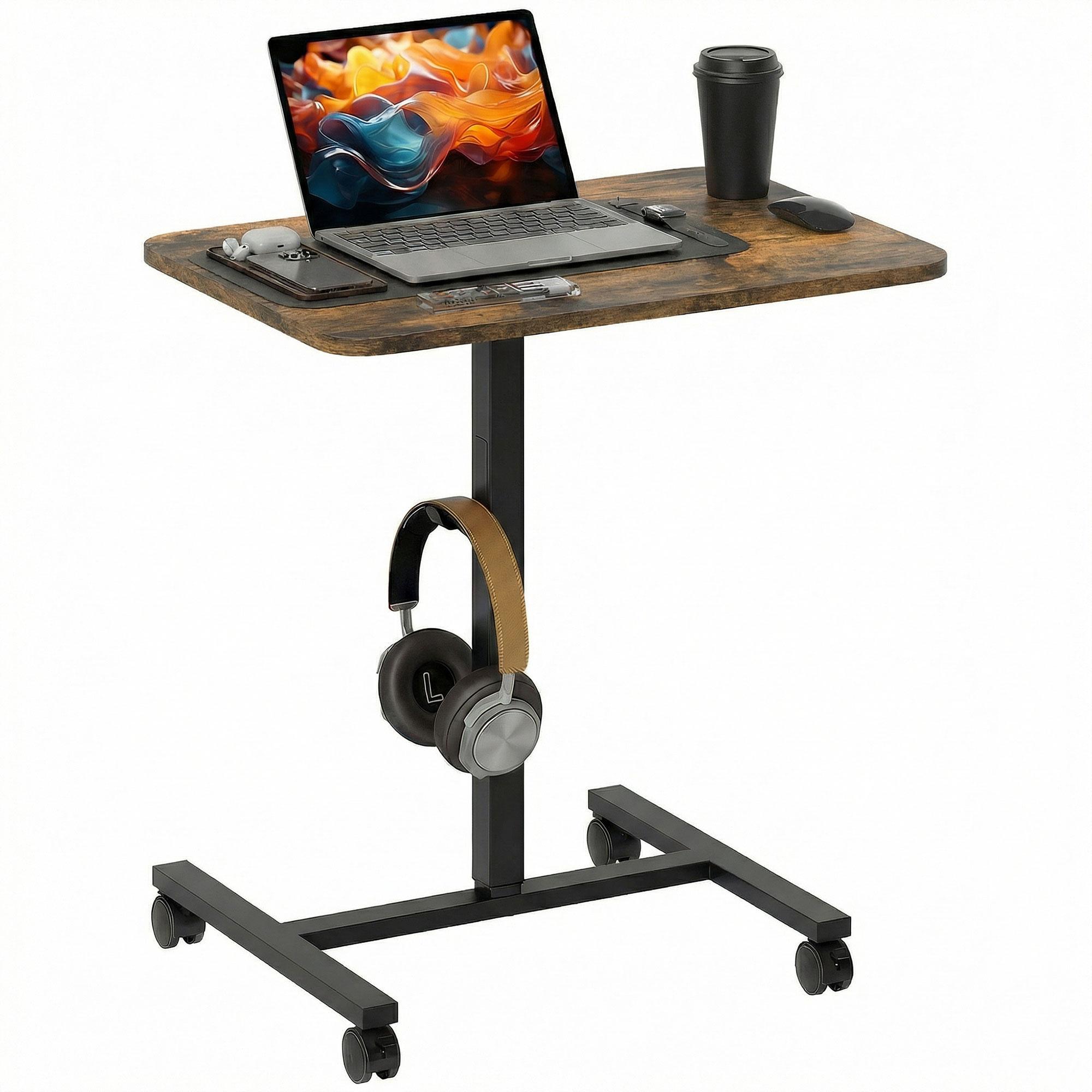 Rustic Brown Standing Desk with Gas Lift and Wheels