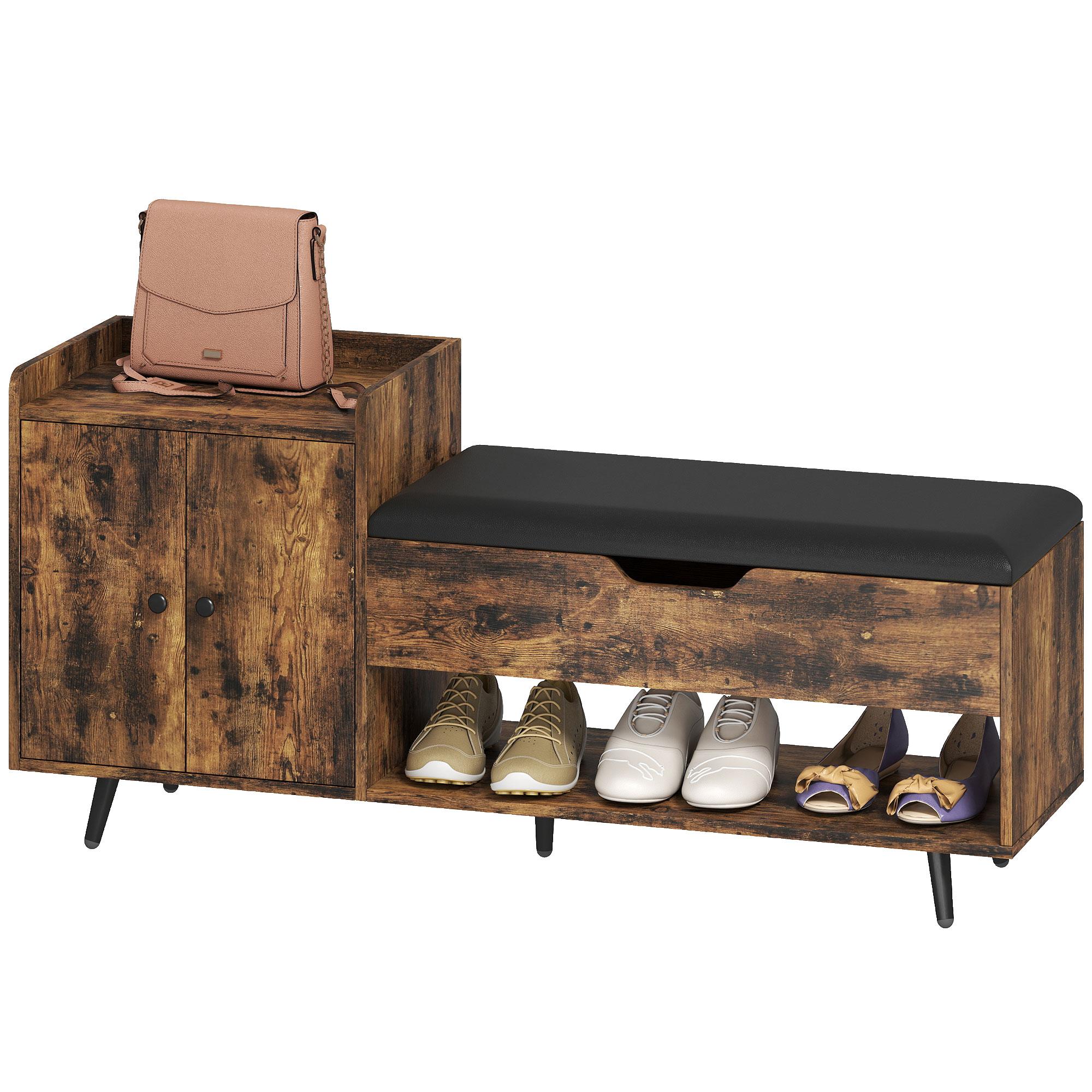 Rustic Brown Storage Bench with Hidden Compartments for Entryways