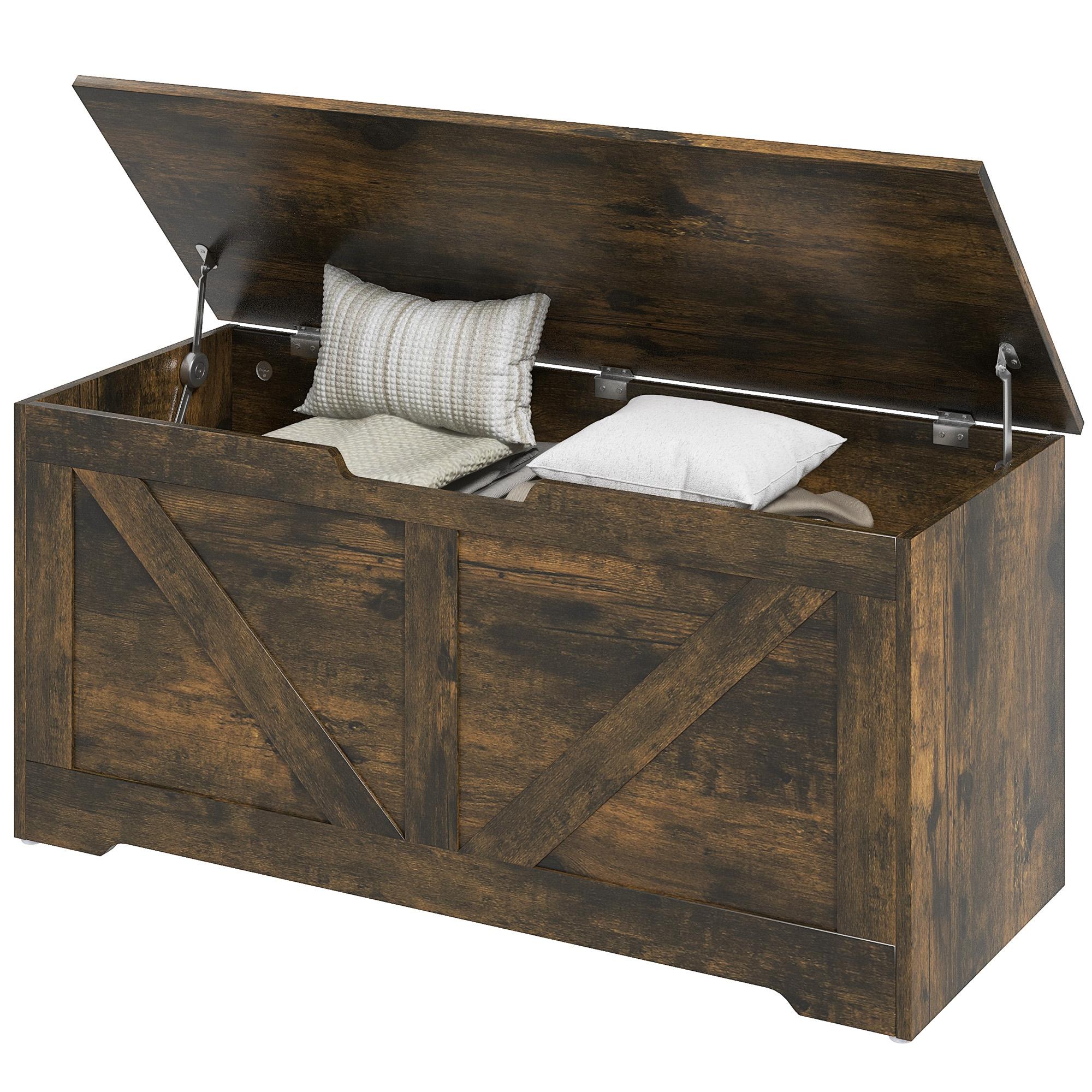 Brown Wood Grain Storage Bench with 127 Litre Capacity