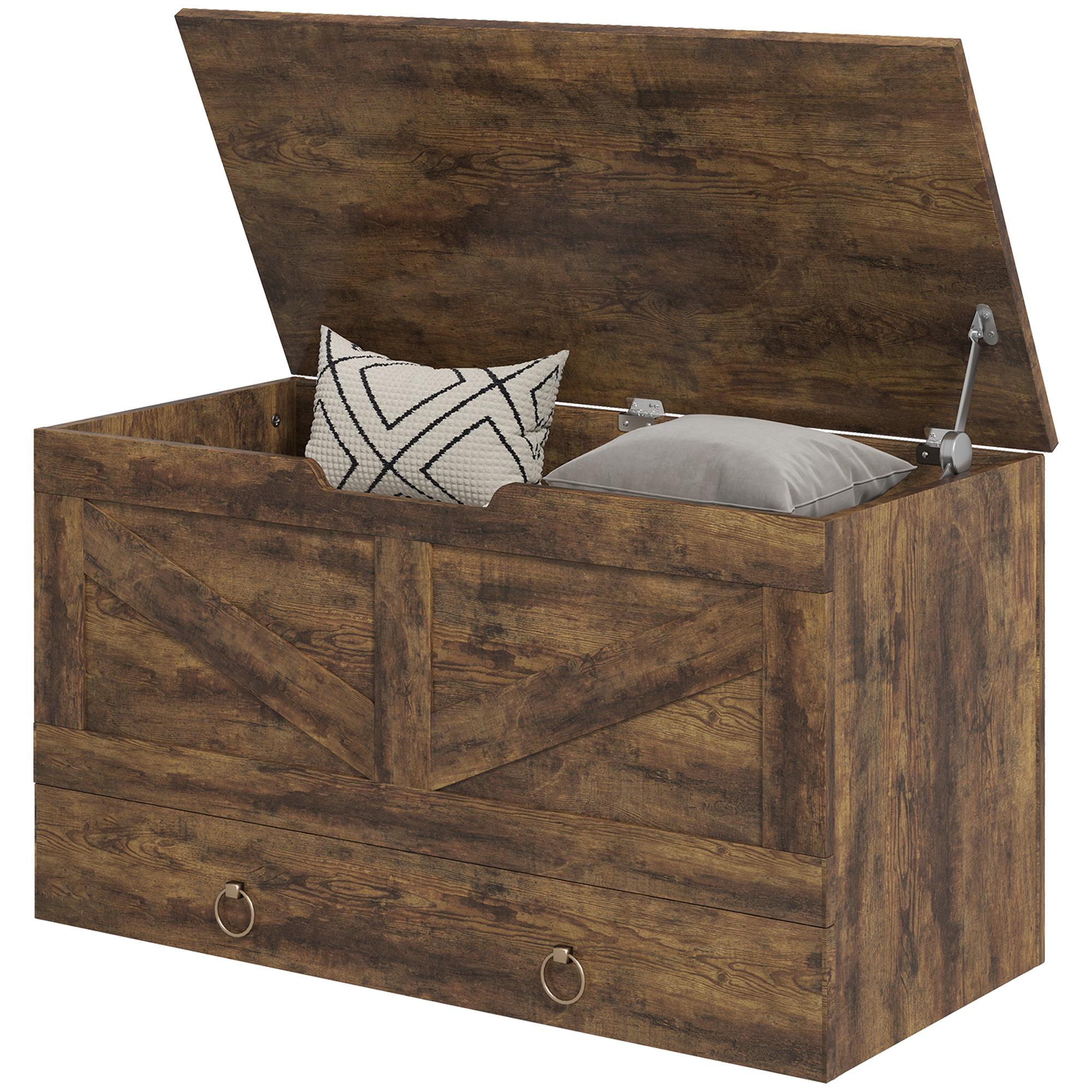 Brown Storage Bench with Drawer, 31.5-Inch
