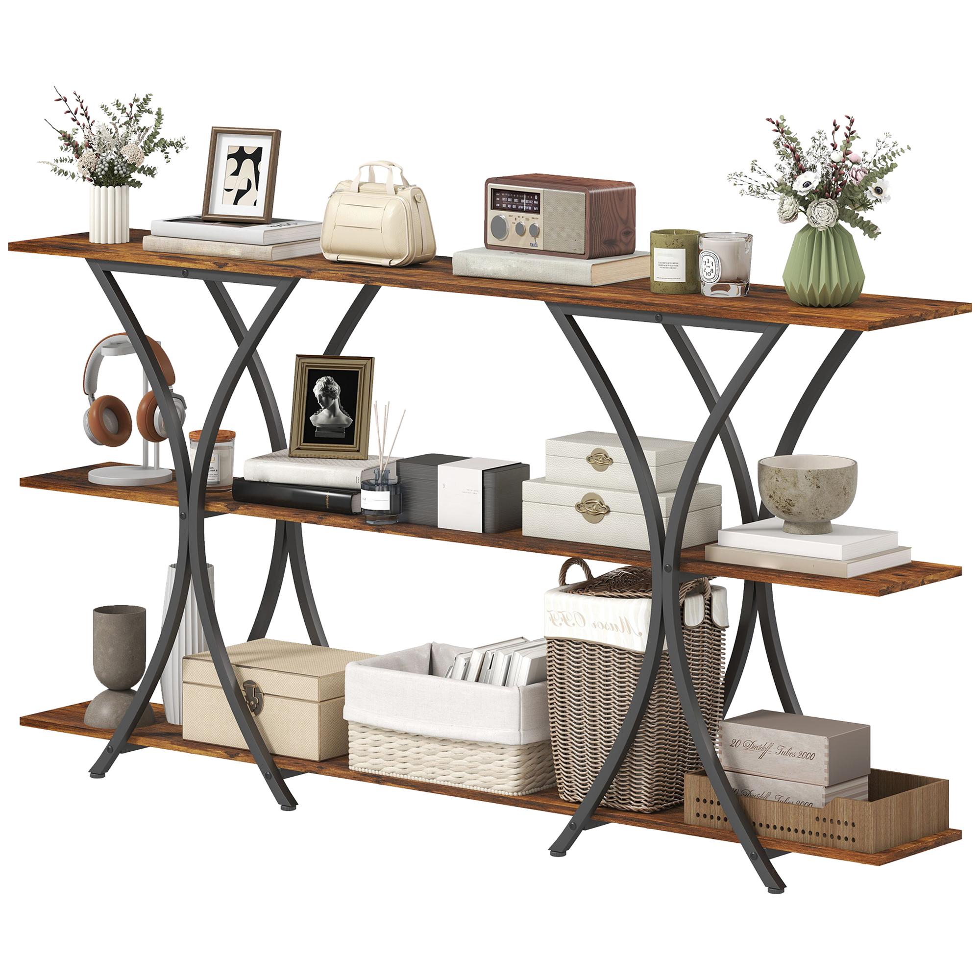 70.9 inch rustic console table with 3-tier storage