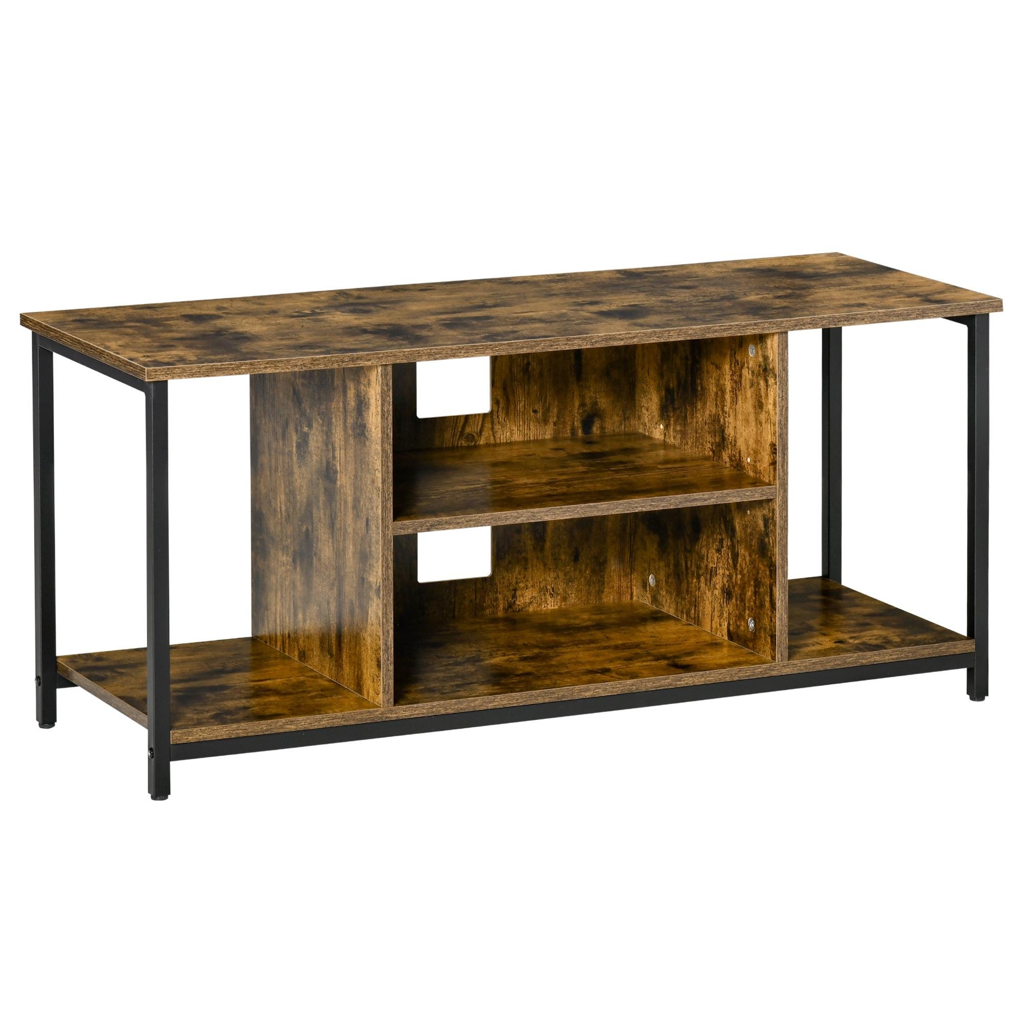 Rustic Brown TV Stand with Adjustable Centre Shelf