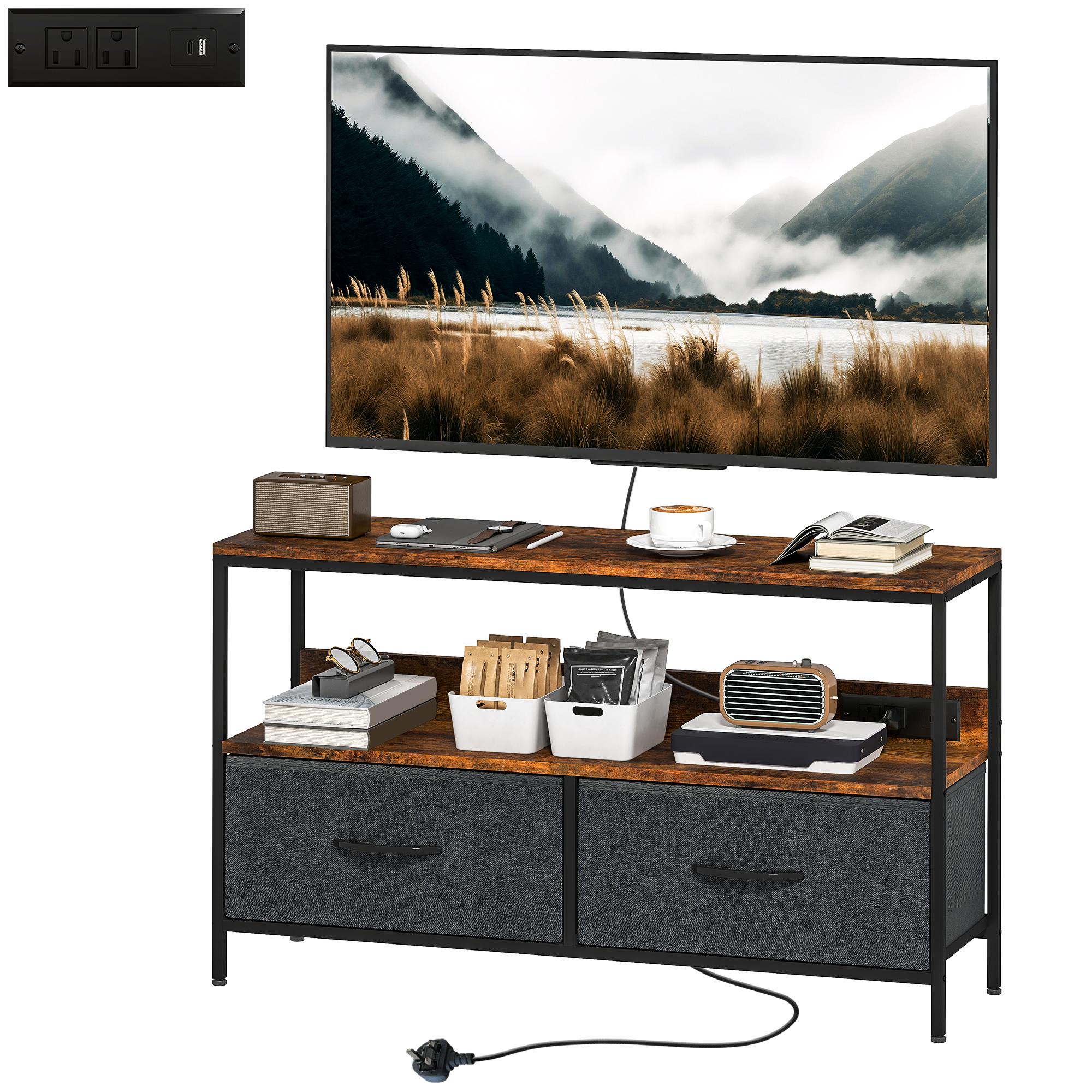 Rustic Brown TV Table with Charging Station, 47 in
