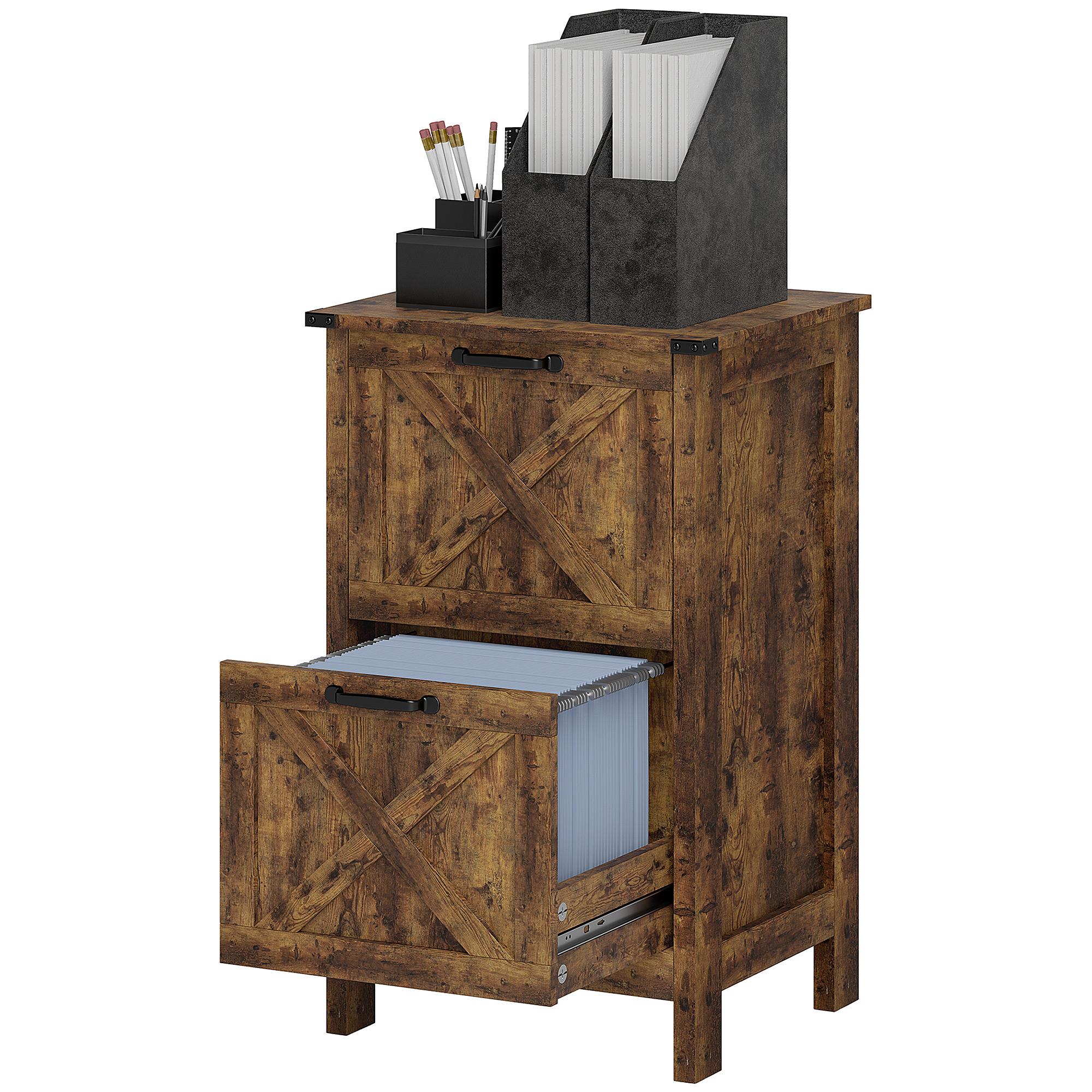 Rustic Brown A4 Filing Cabinet with Two Drawers