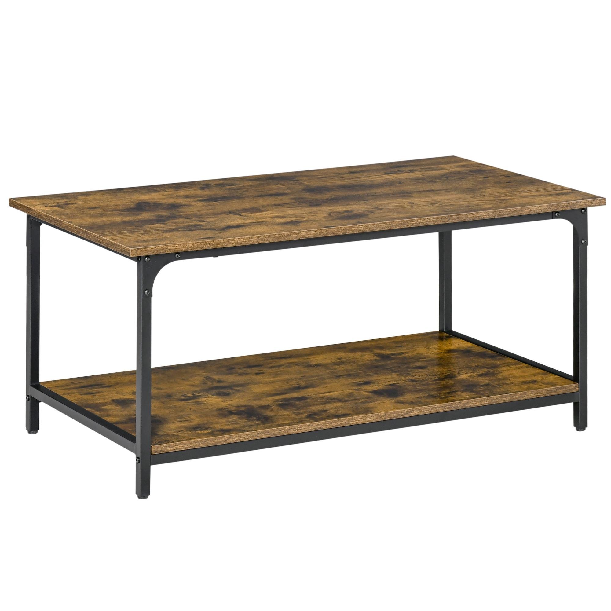 Rustic Brown Storage Coffee Table with Two-Tier Shelf