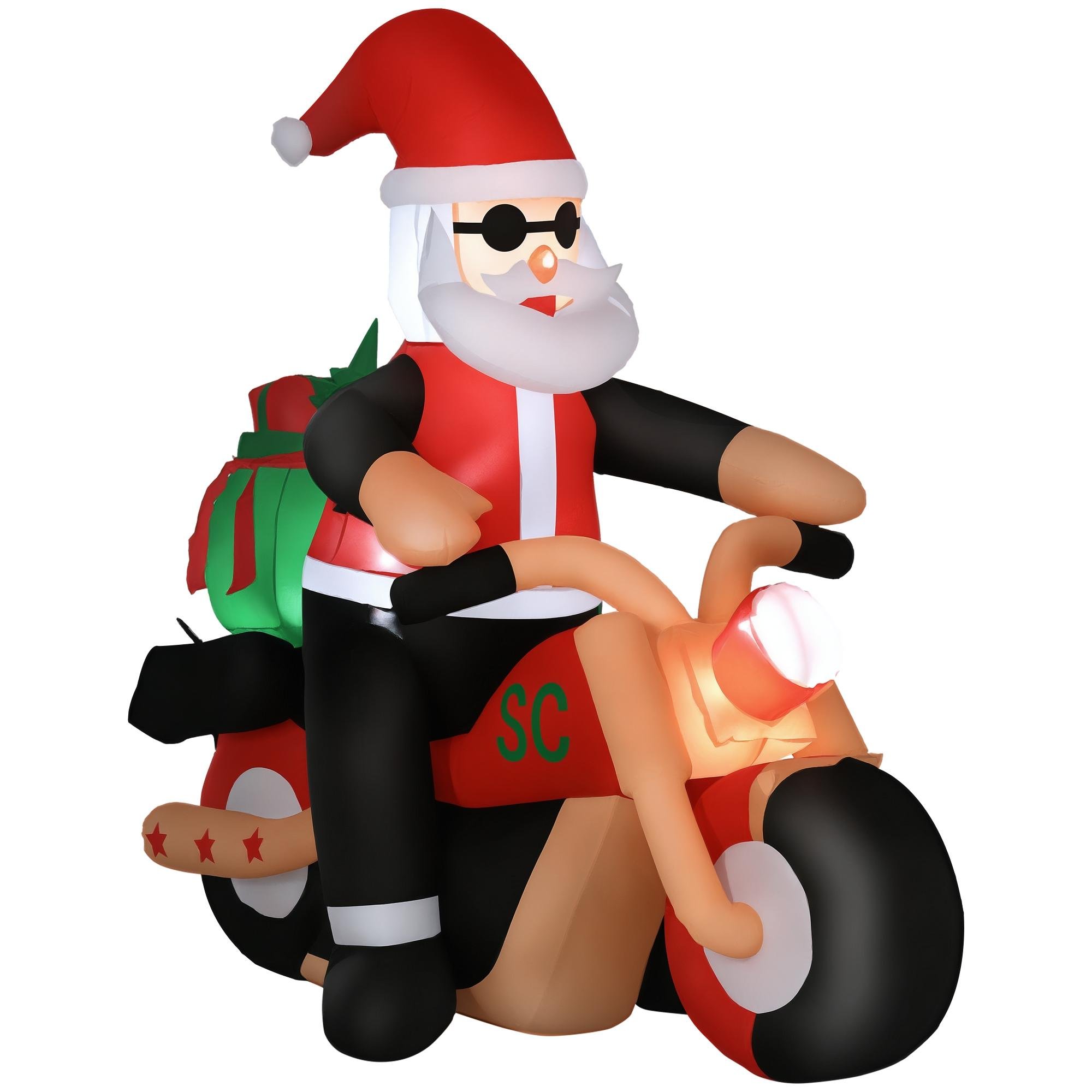 Santa Motorcycle Inflatable with LED Lights, 5.7ft