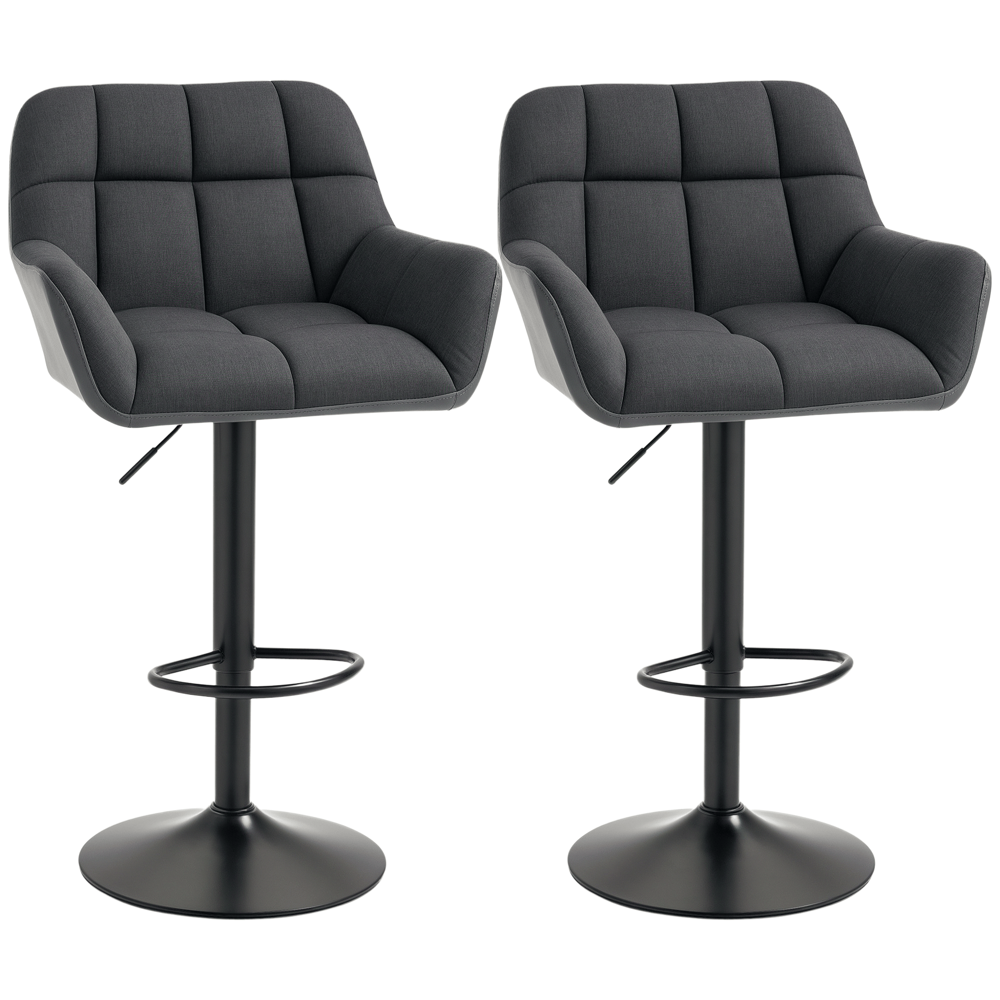 Black Fabric Bar Stools, Adjustable Set of 2
