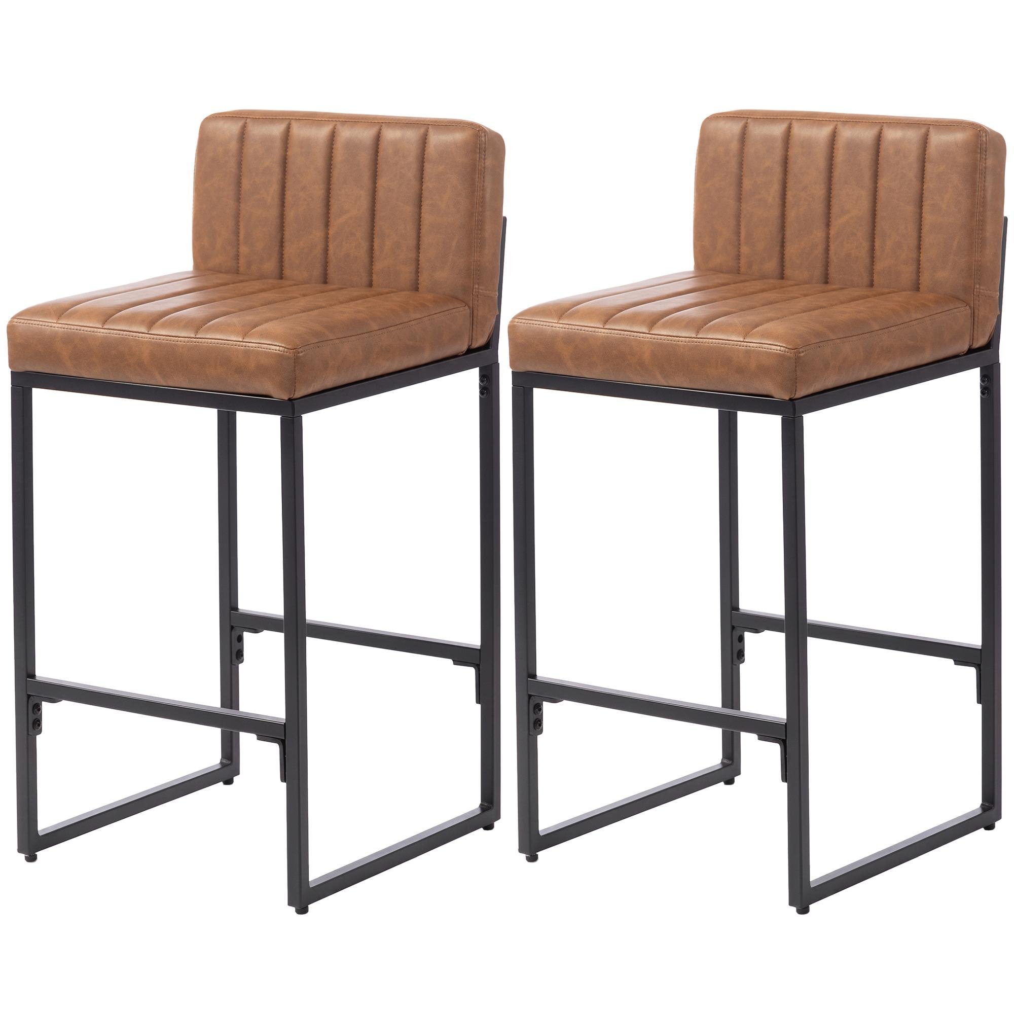 Brown Padded Counter Stools with Retro PU Leather, Set of 2