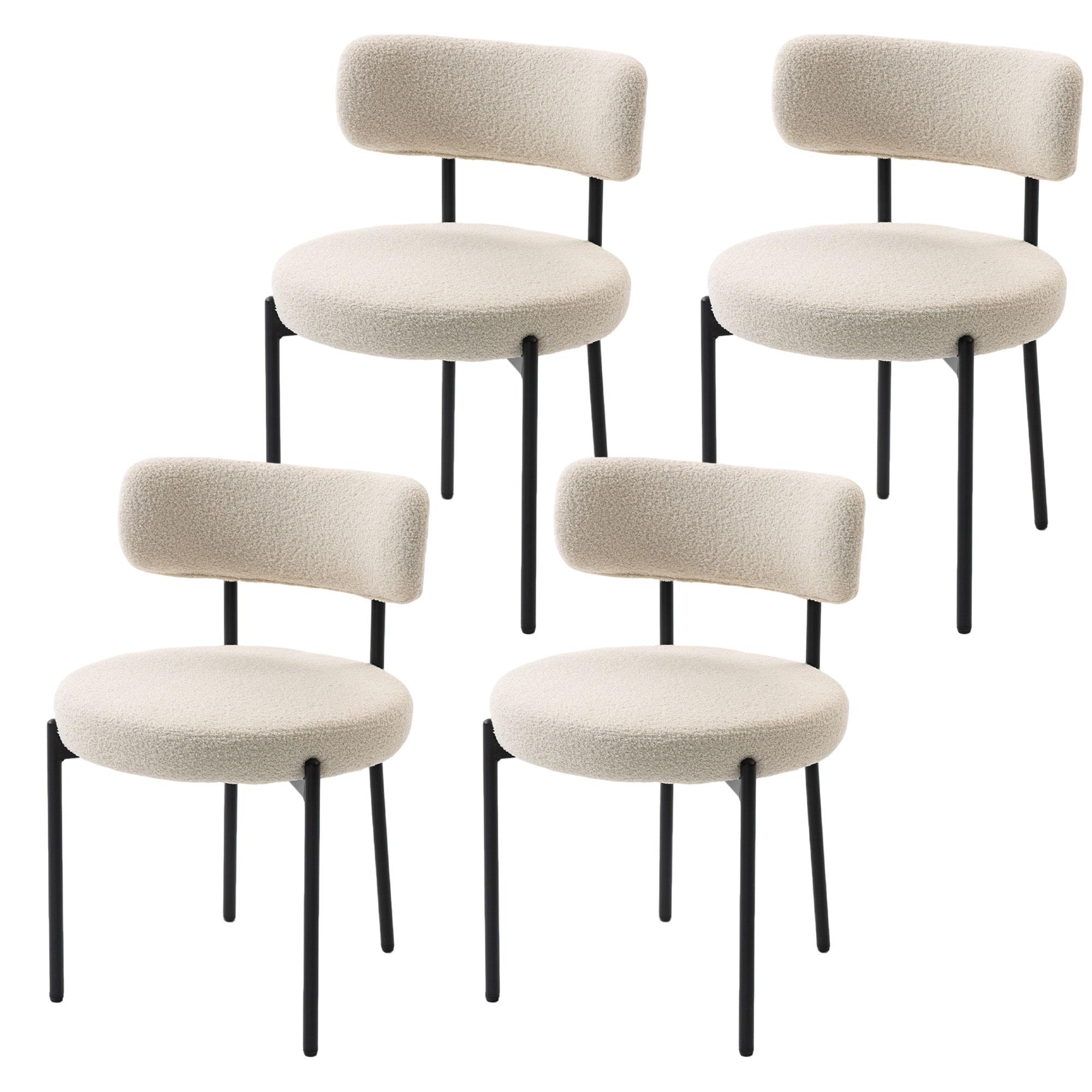 Beige Fleece Dining Chair Set with Steel Legs, Set of 4
