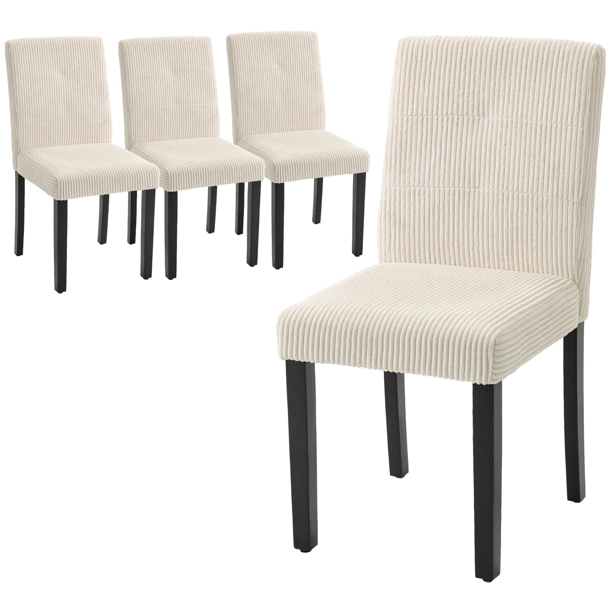 Beige Corduroy Rubberwood Chairs Set of 4