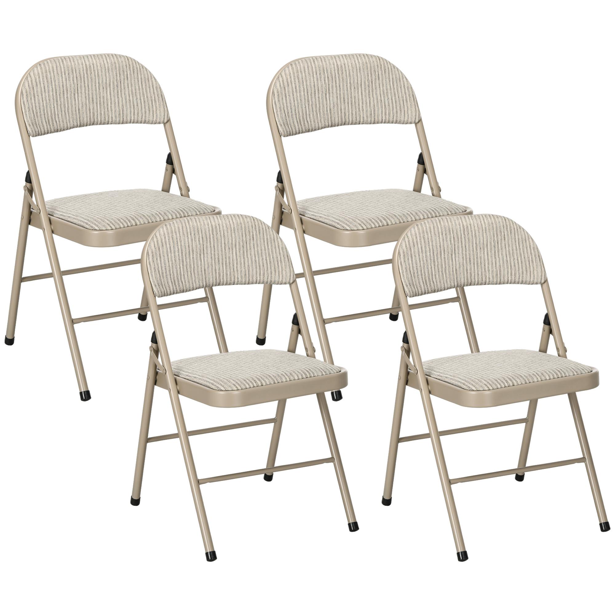 Beige Linen Padded Folding Chairs, Set of 4