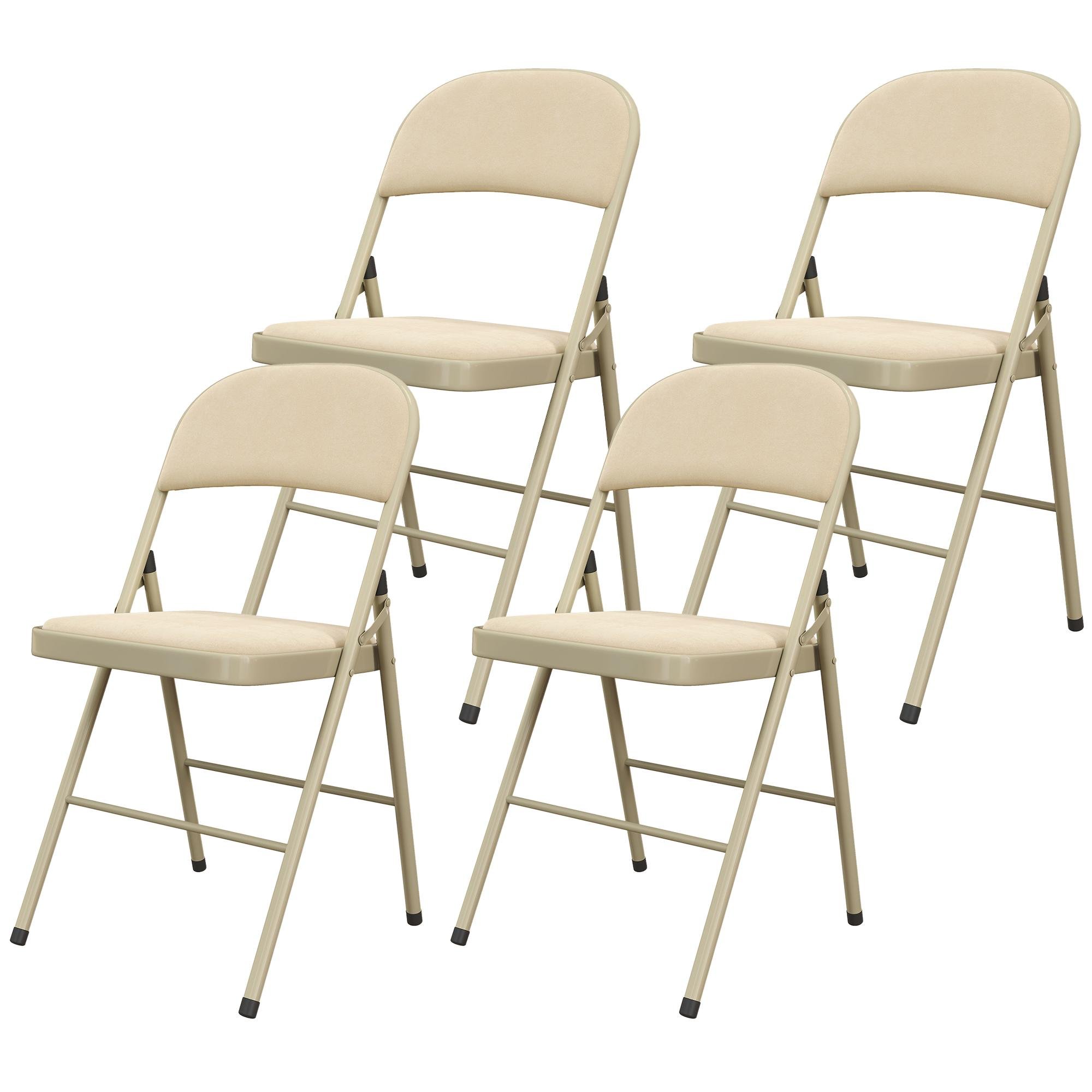 Beige Velvet Folding Chairs with Padded Seats, Set of 4
